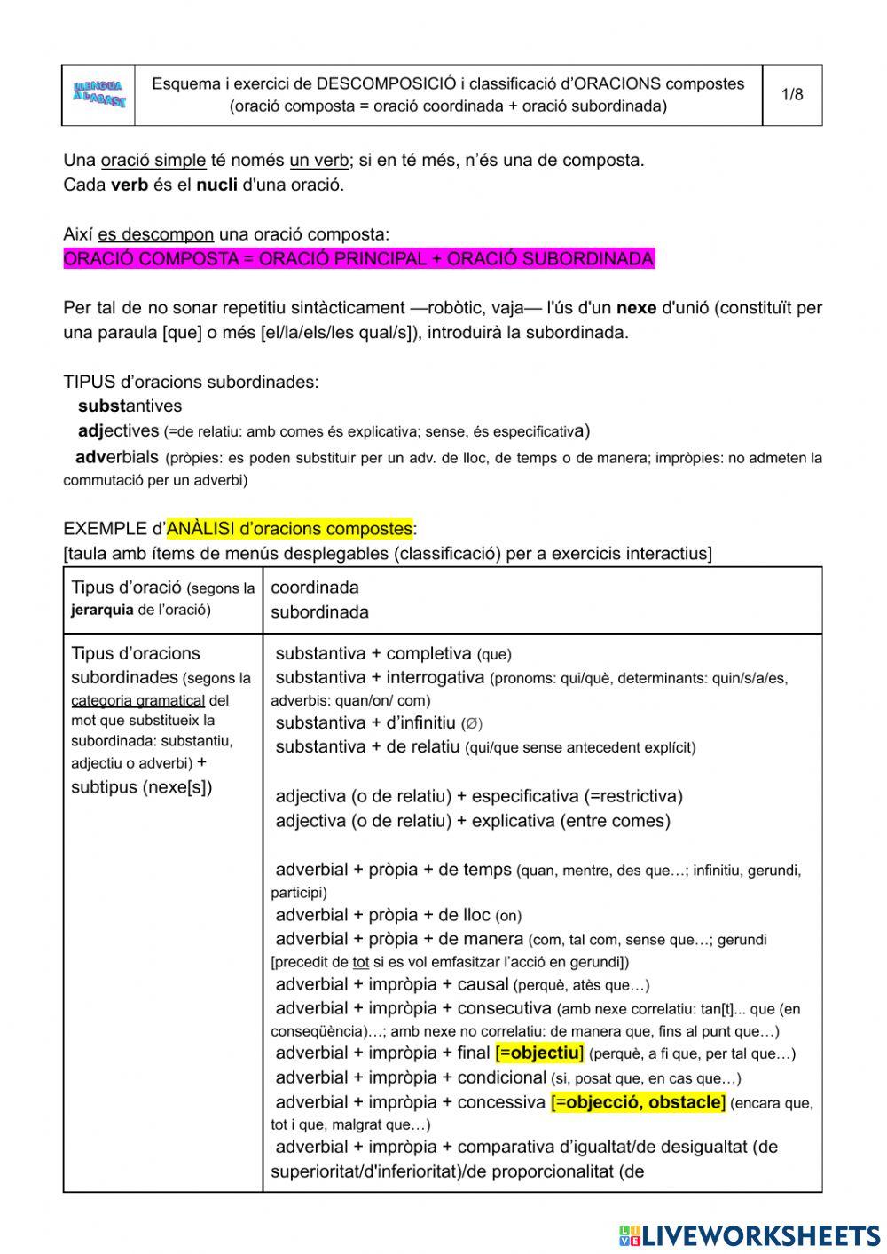 Descomposició i classificació d’oracions compostes