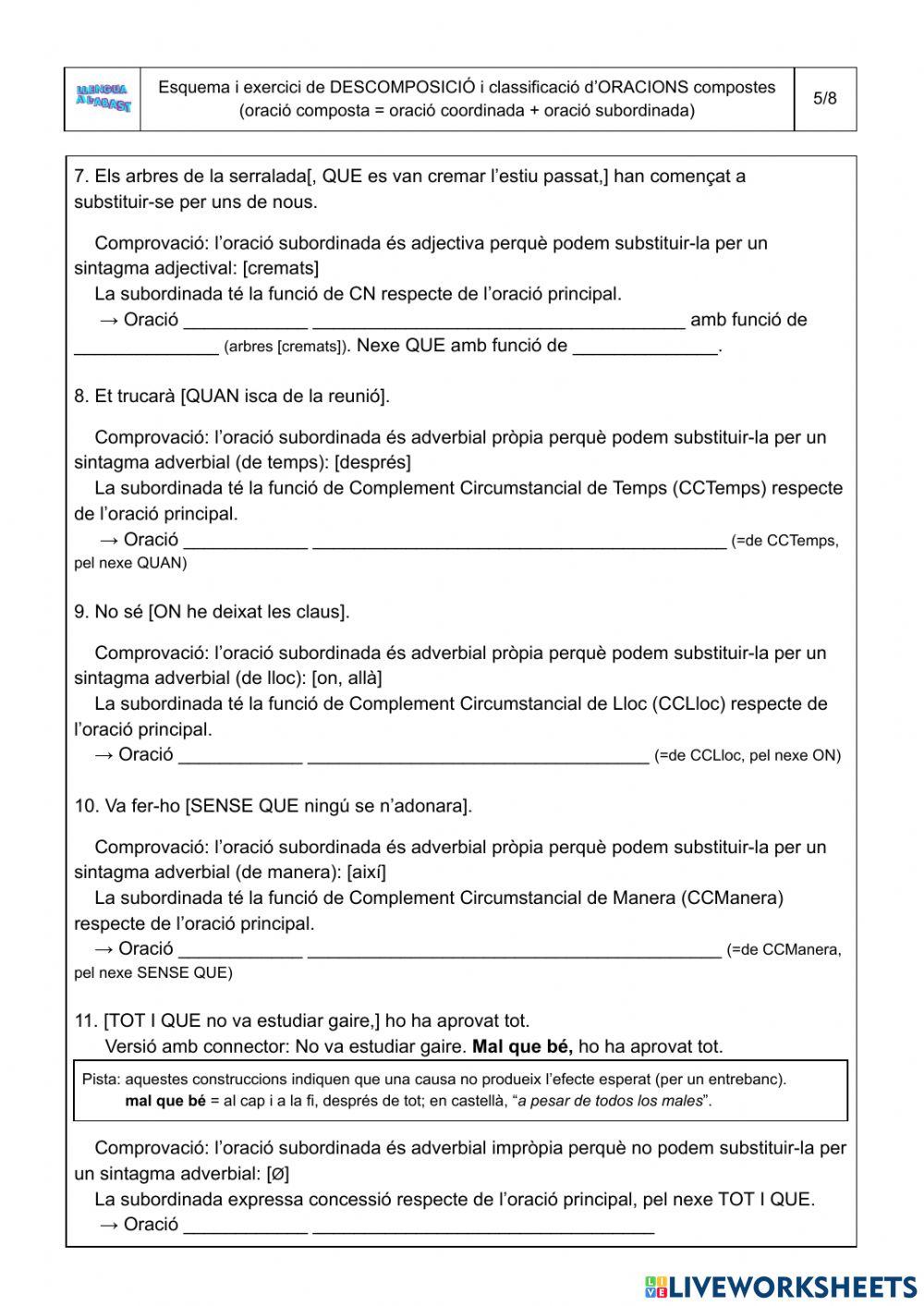 Descomposició i classificació d’oracions compostes
