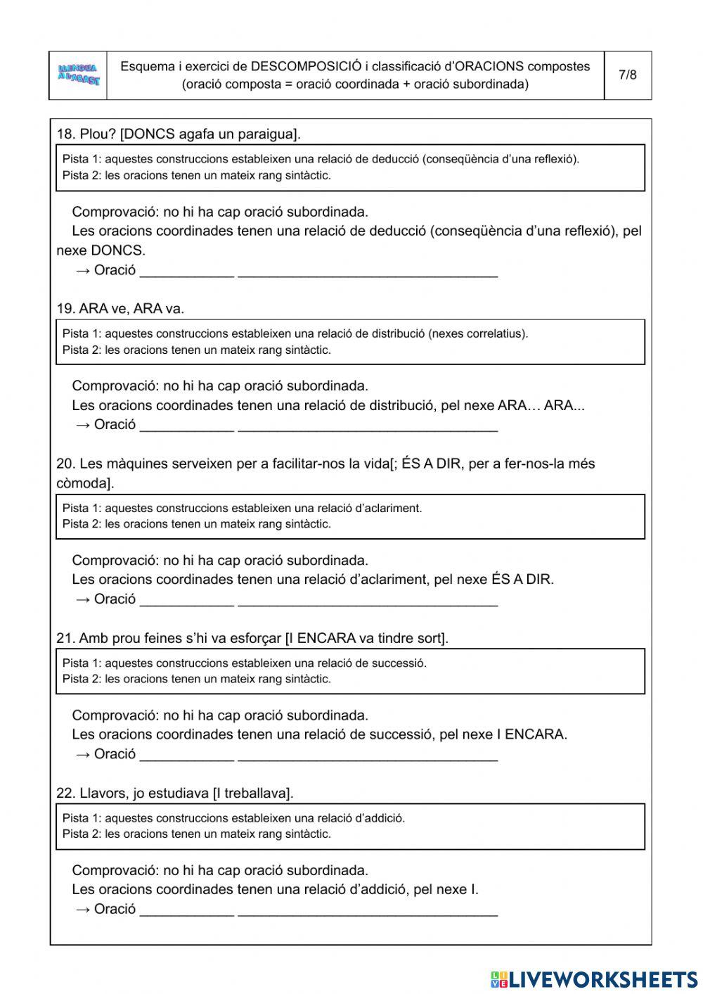 Descomposició i classificació d’oracions compostes