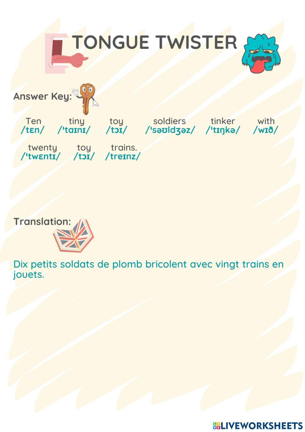 Tongue twister ten tiny toy soldiers