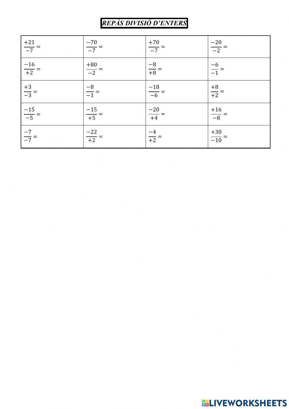 Nombres enters 21. Divisió