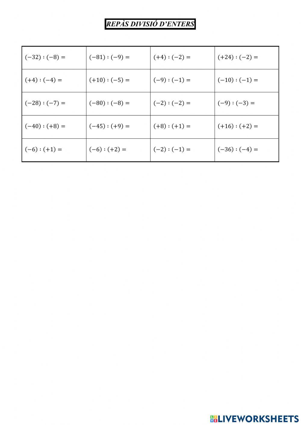 Nombres enters 25. Divisió
