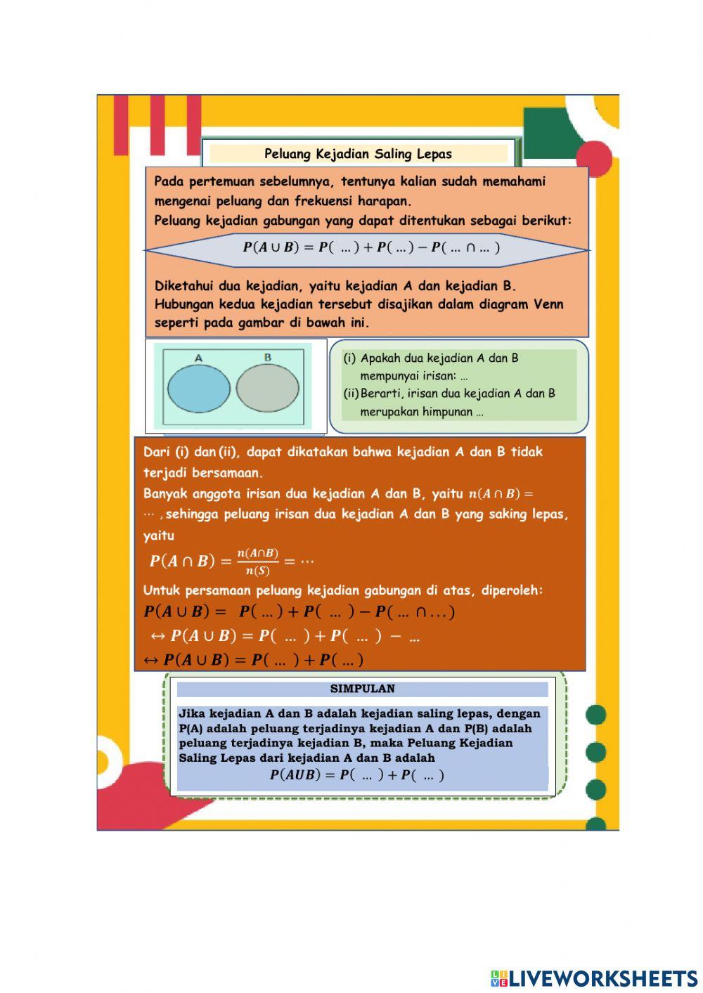 LKPD Peluang kejadian saling lepas