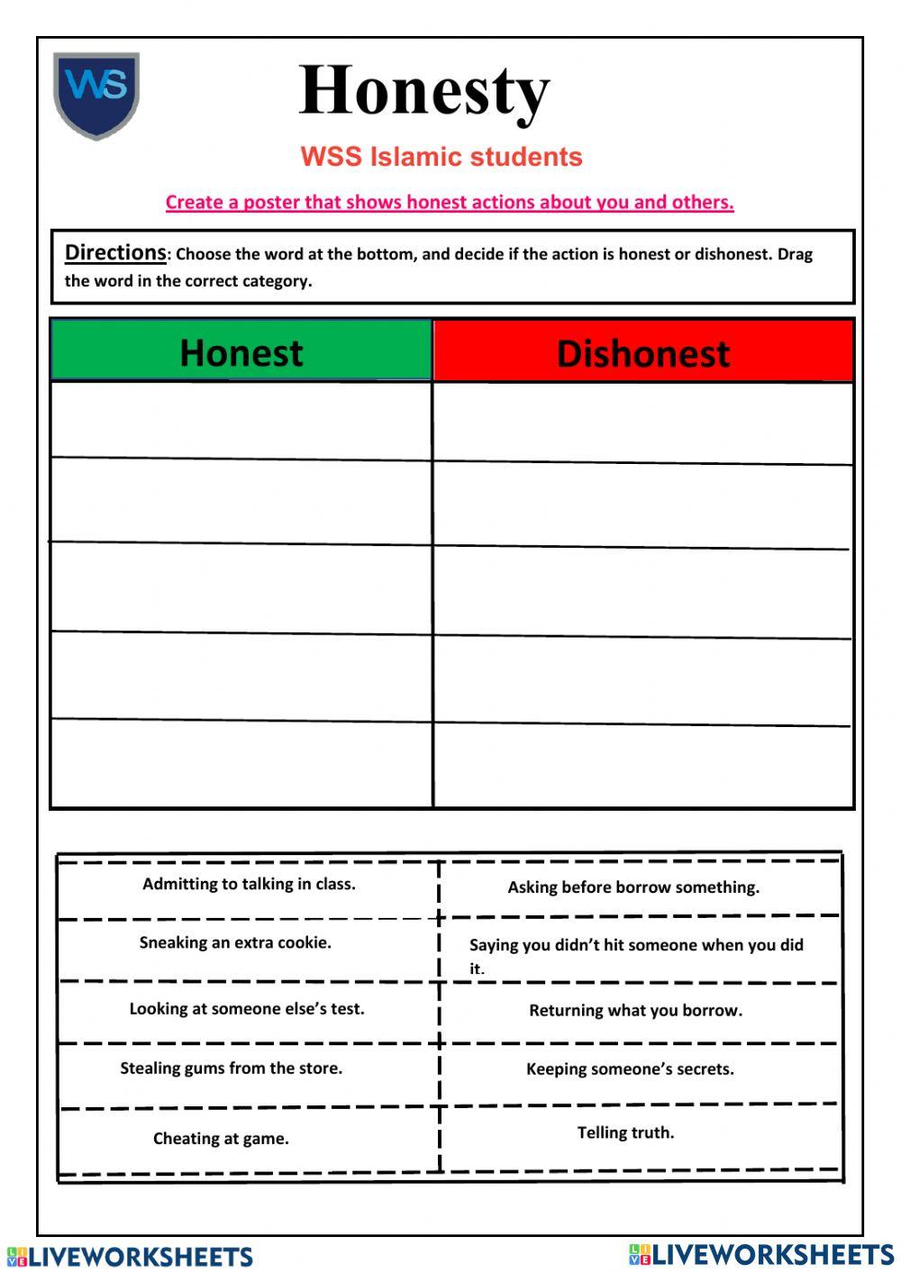 Honesty online pdf activity Live Worksheets