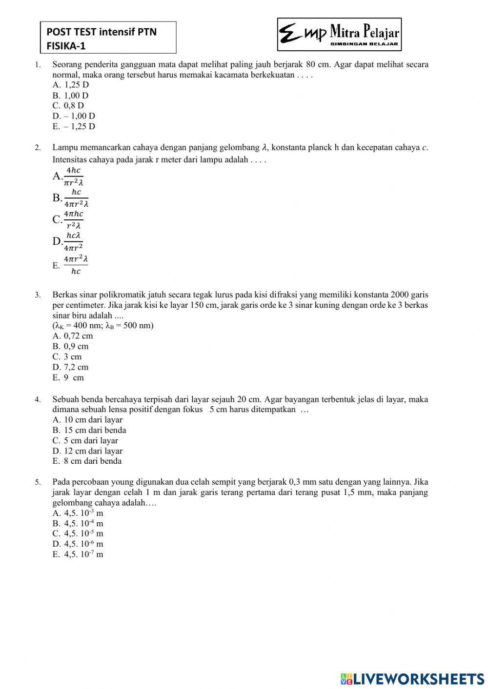 Post test intensif snbt fisika 1