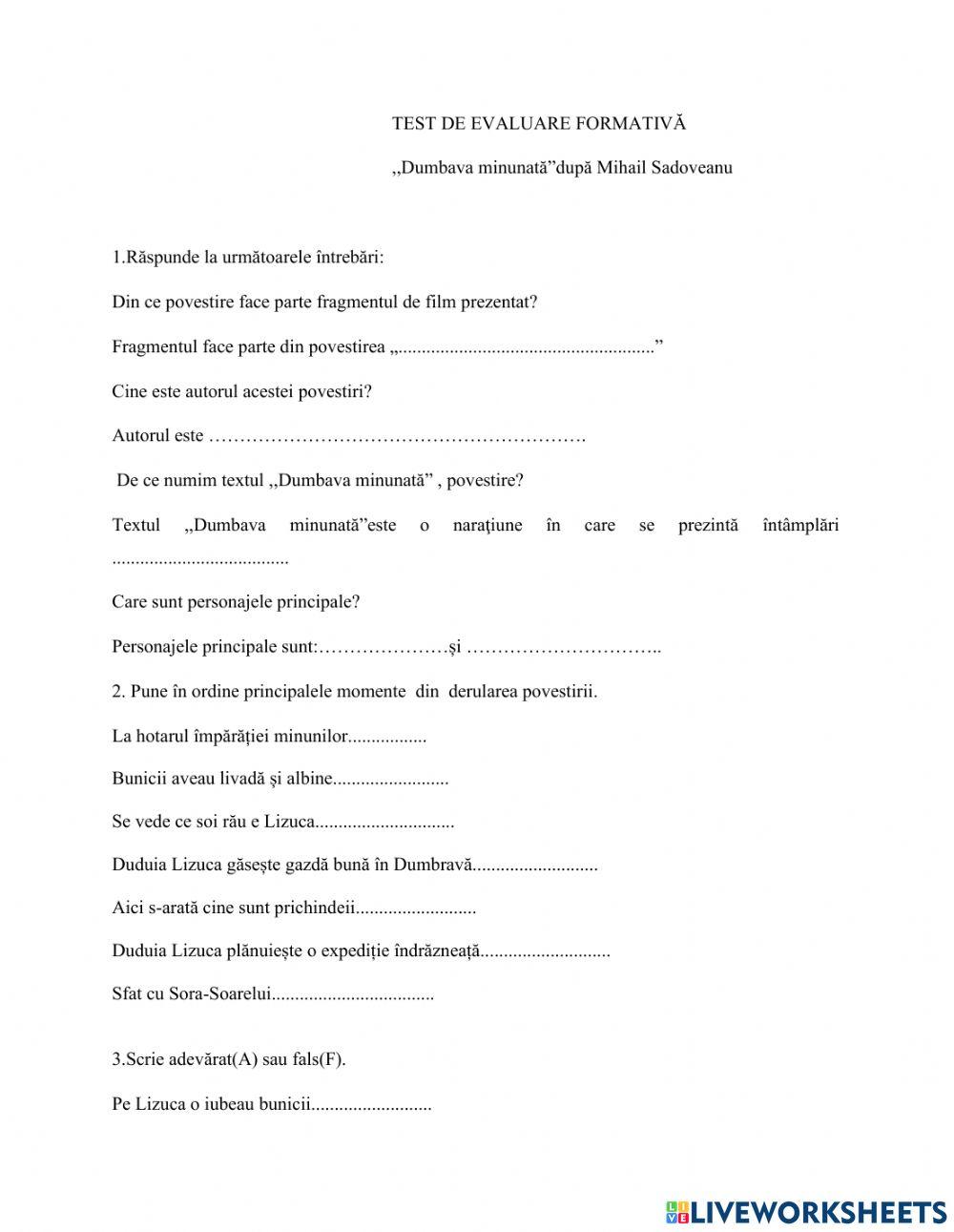 Test de evaluare  formativă