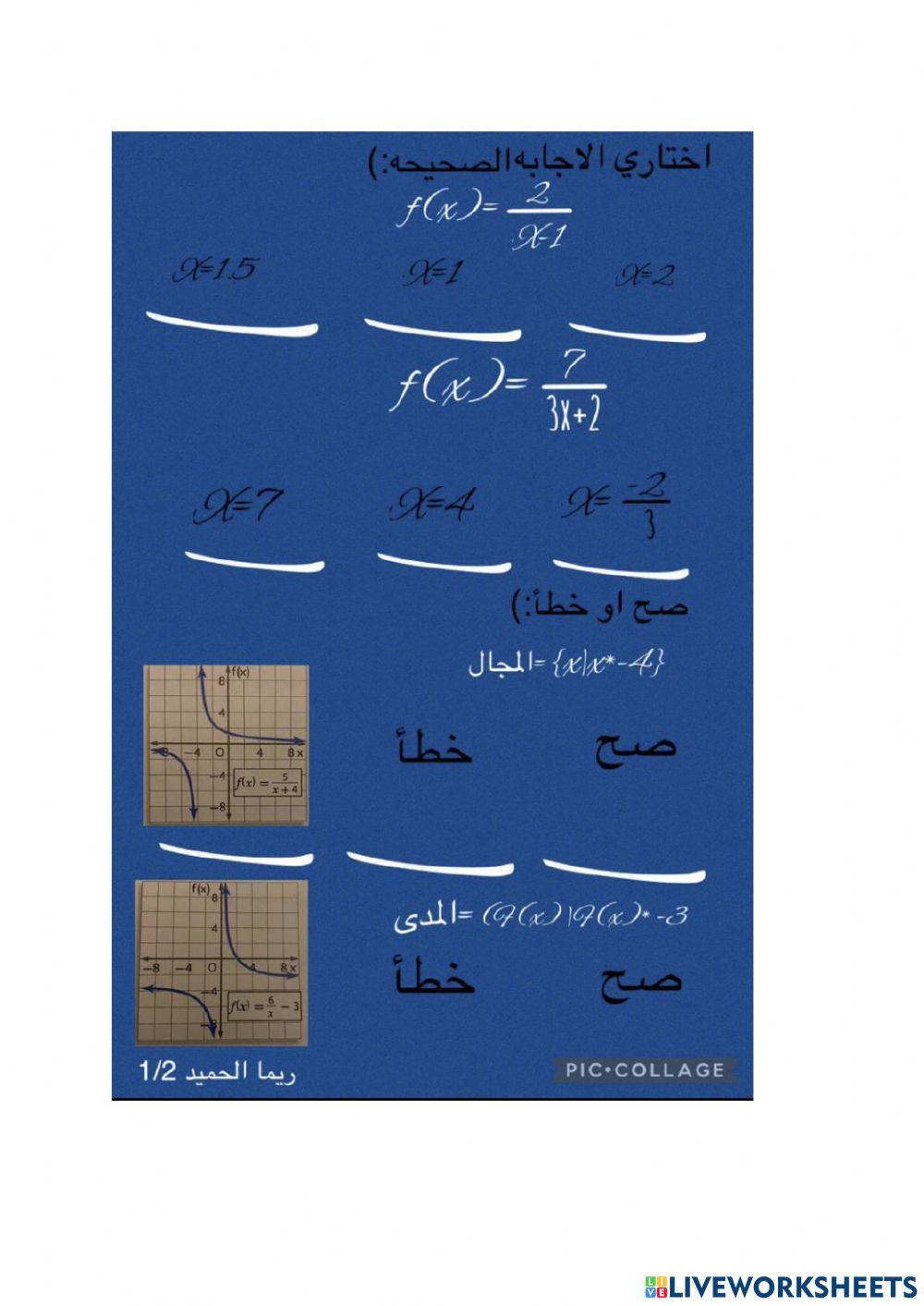 تمثيل دوال المقلوب بيانيا