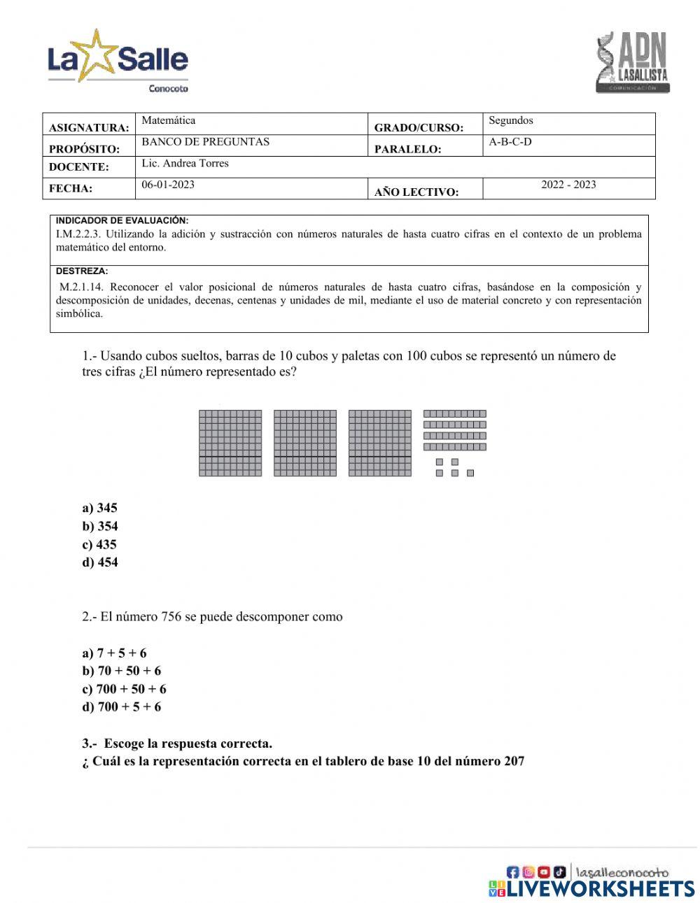 Evaluación de Matemáticas