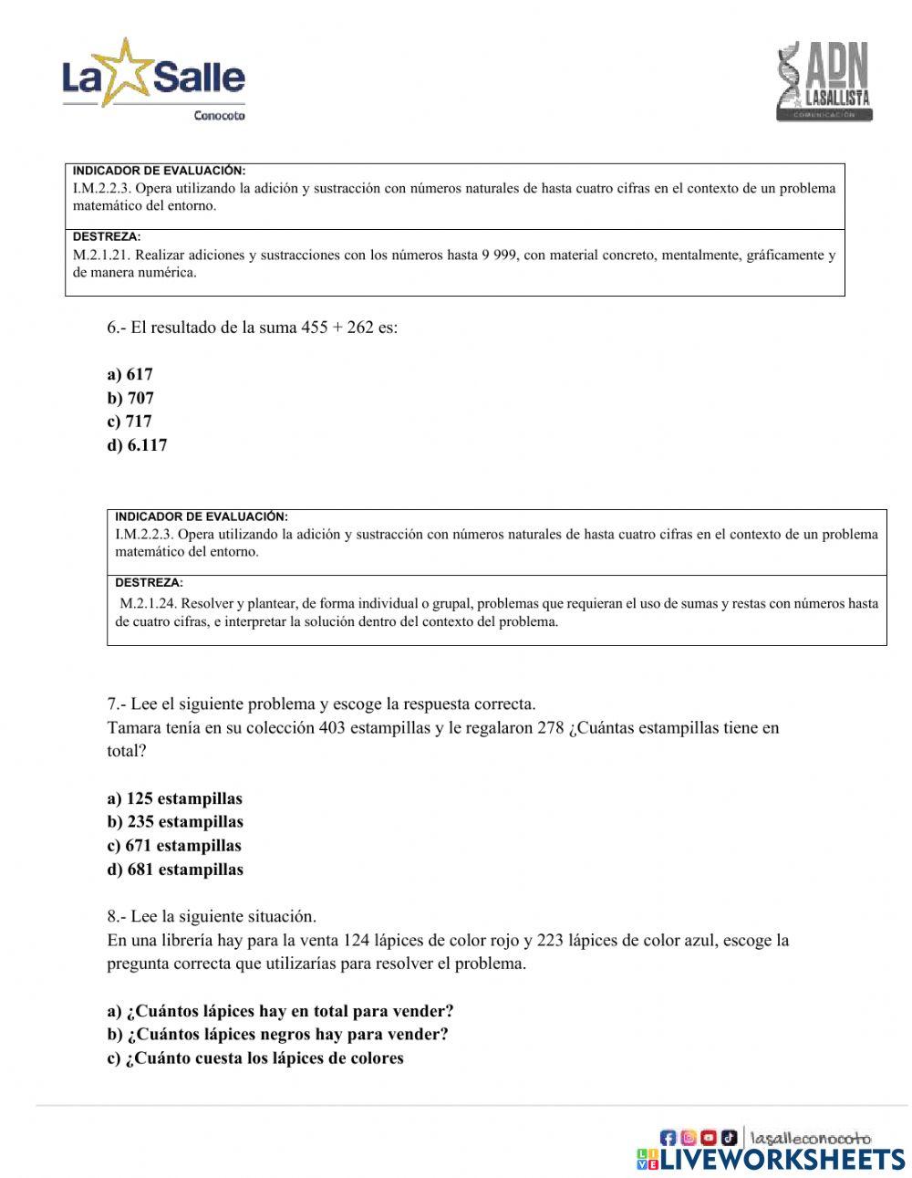 Evaluación de Matemáticas