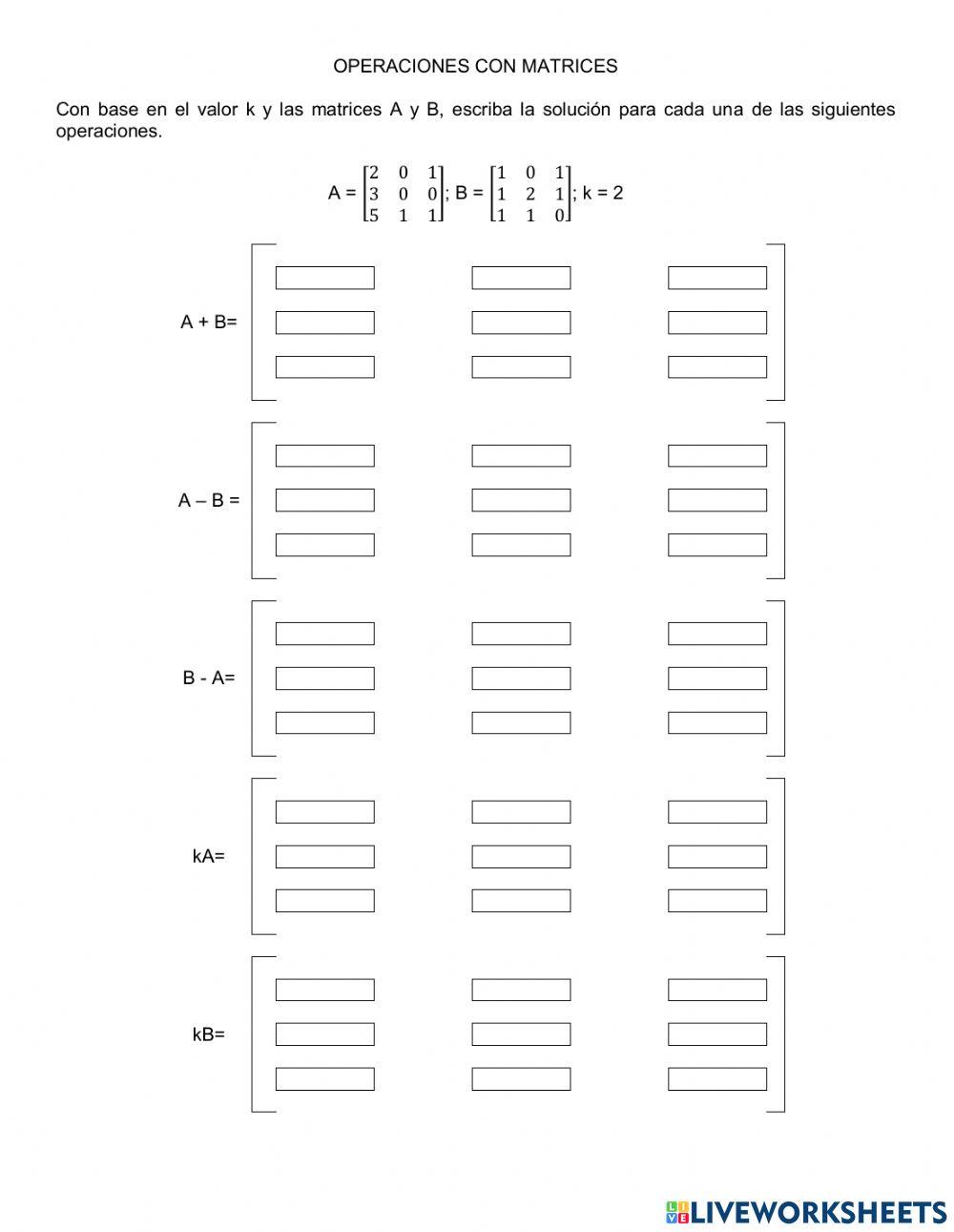 Suma, resta y multiplicacion de matrices