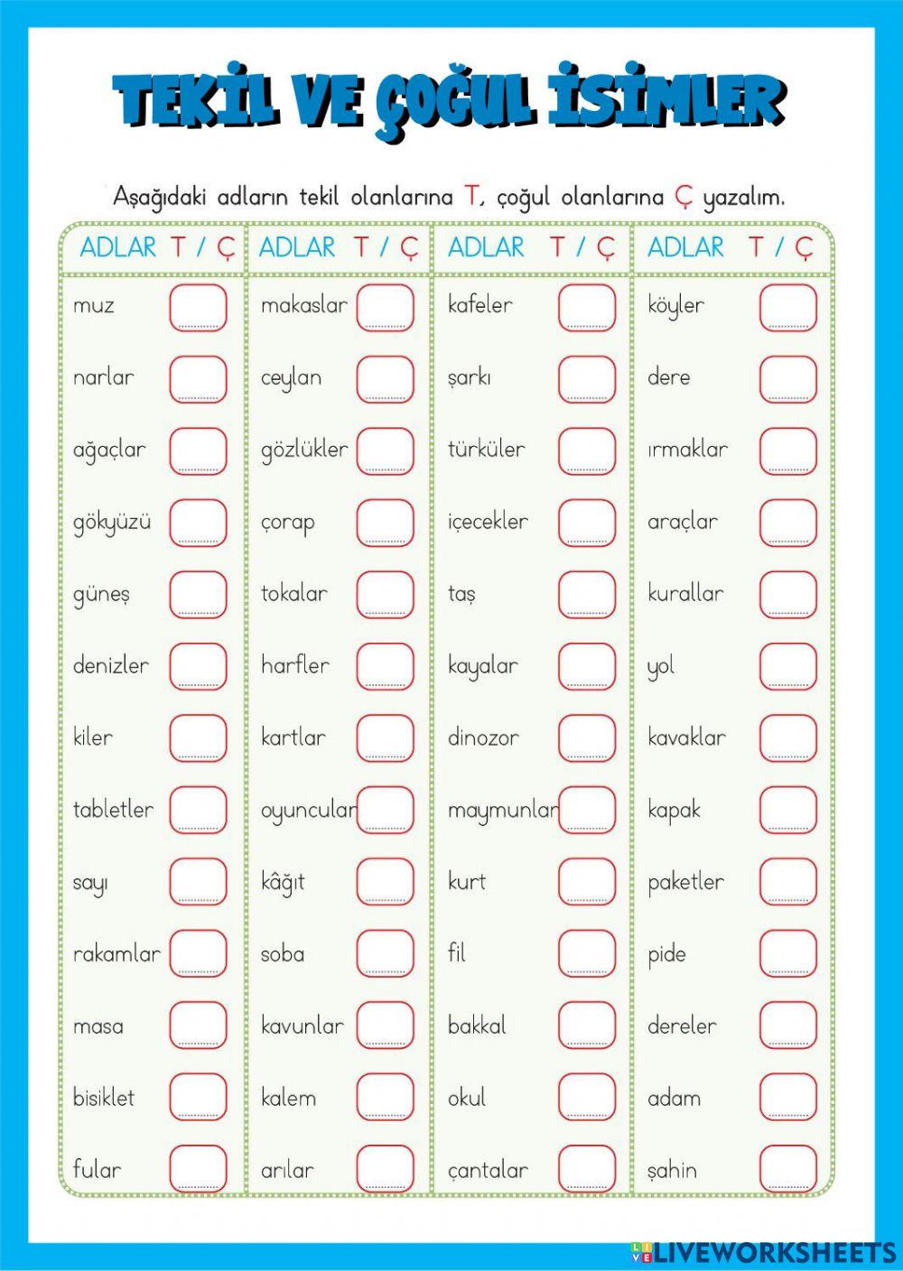 Tekil Ve çoğul Adlar