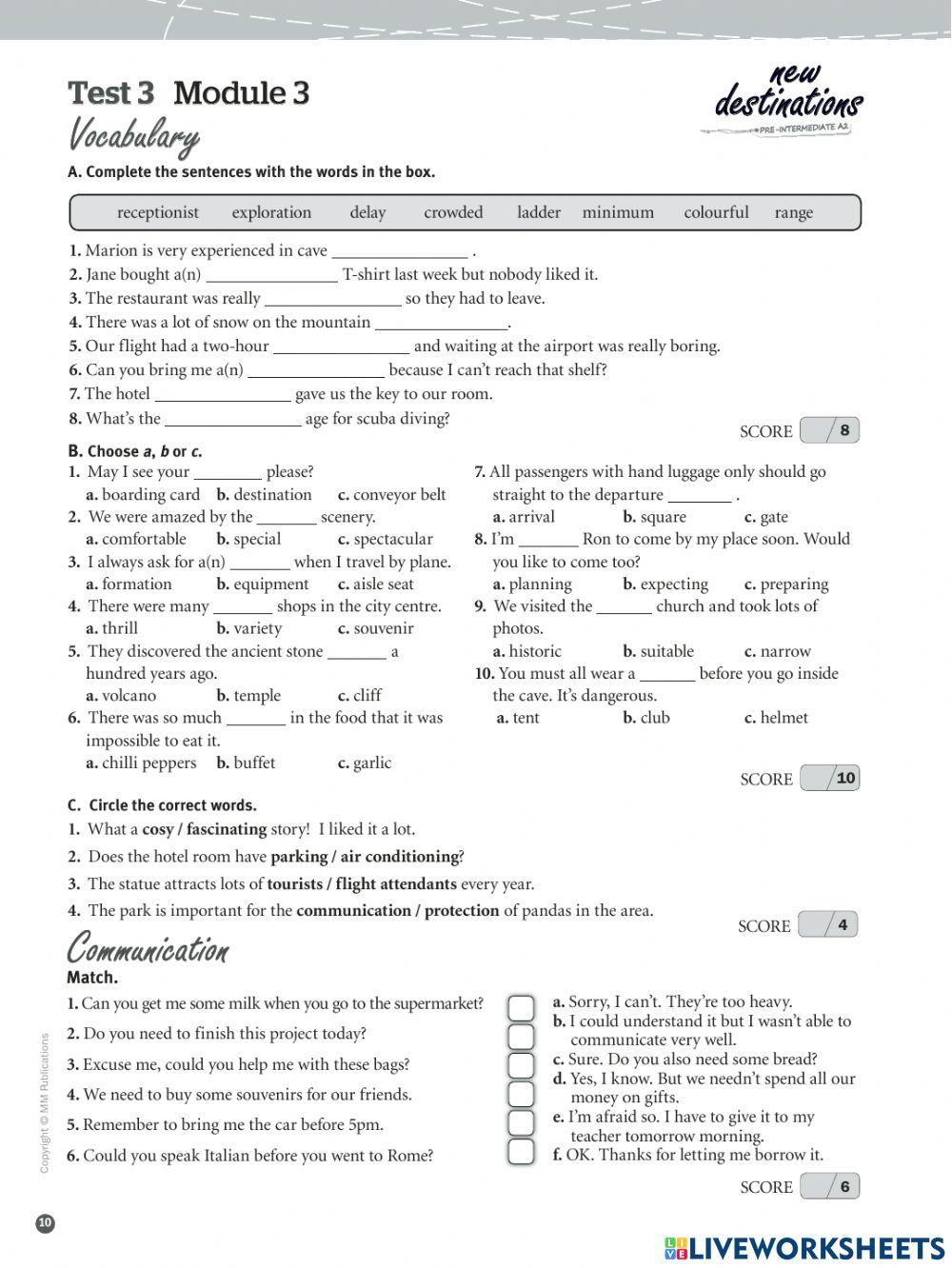 New Destinations A2 Test 3