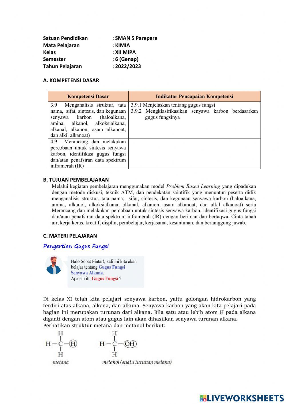 LKPD Gugus Fungsi senyawa turunan alkana