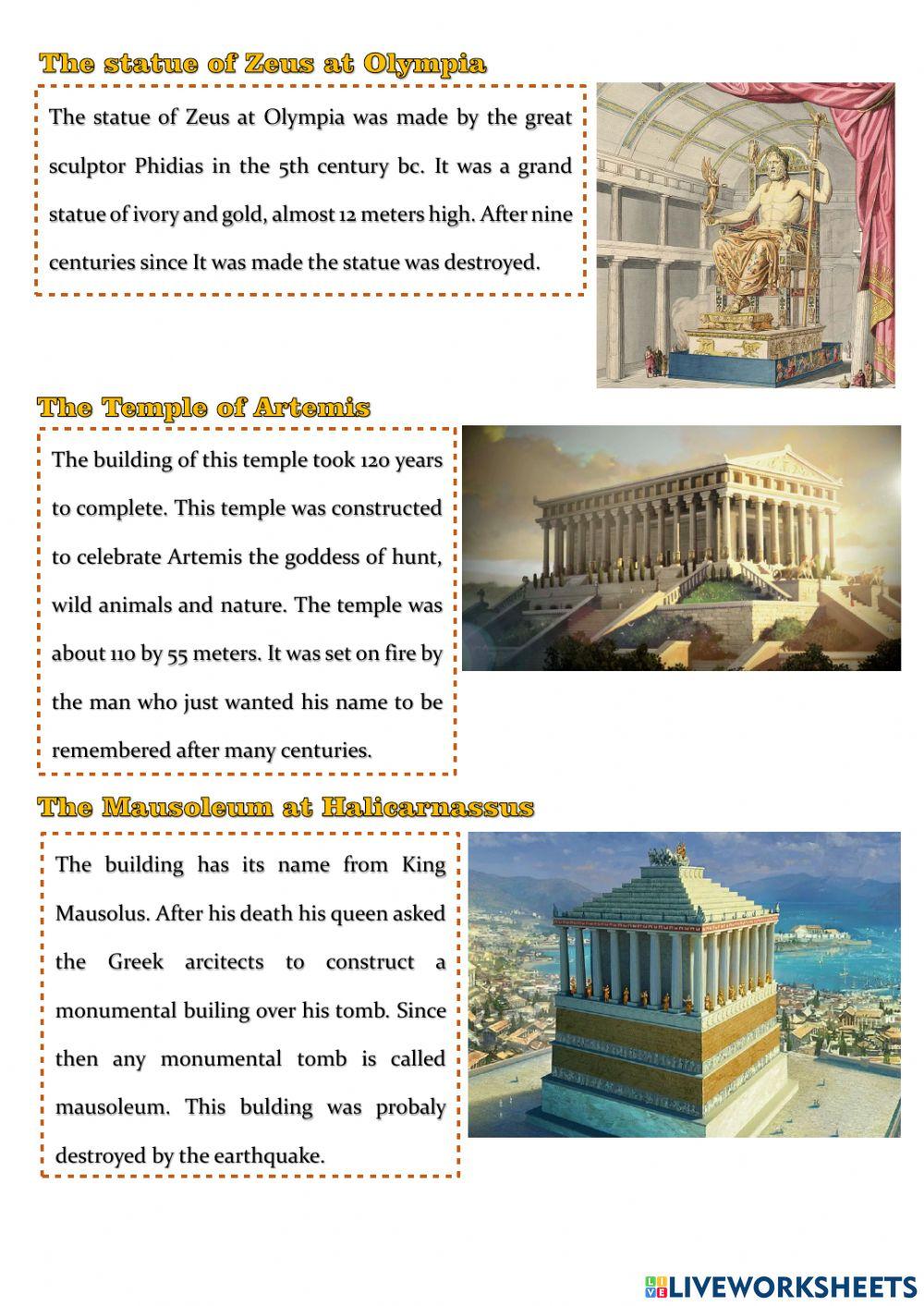 Seven Wonders of The Ancient World interactive worksheet | Live Worksheets