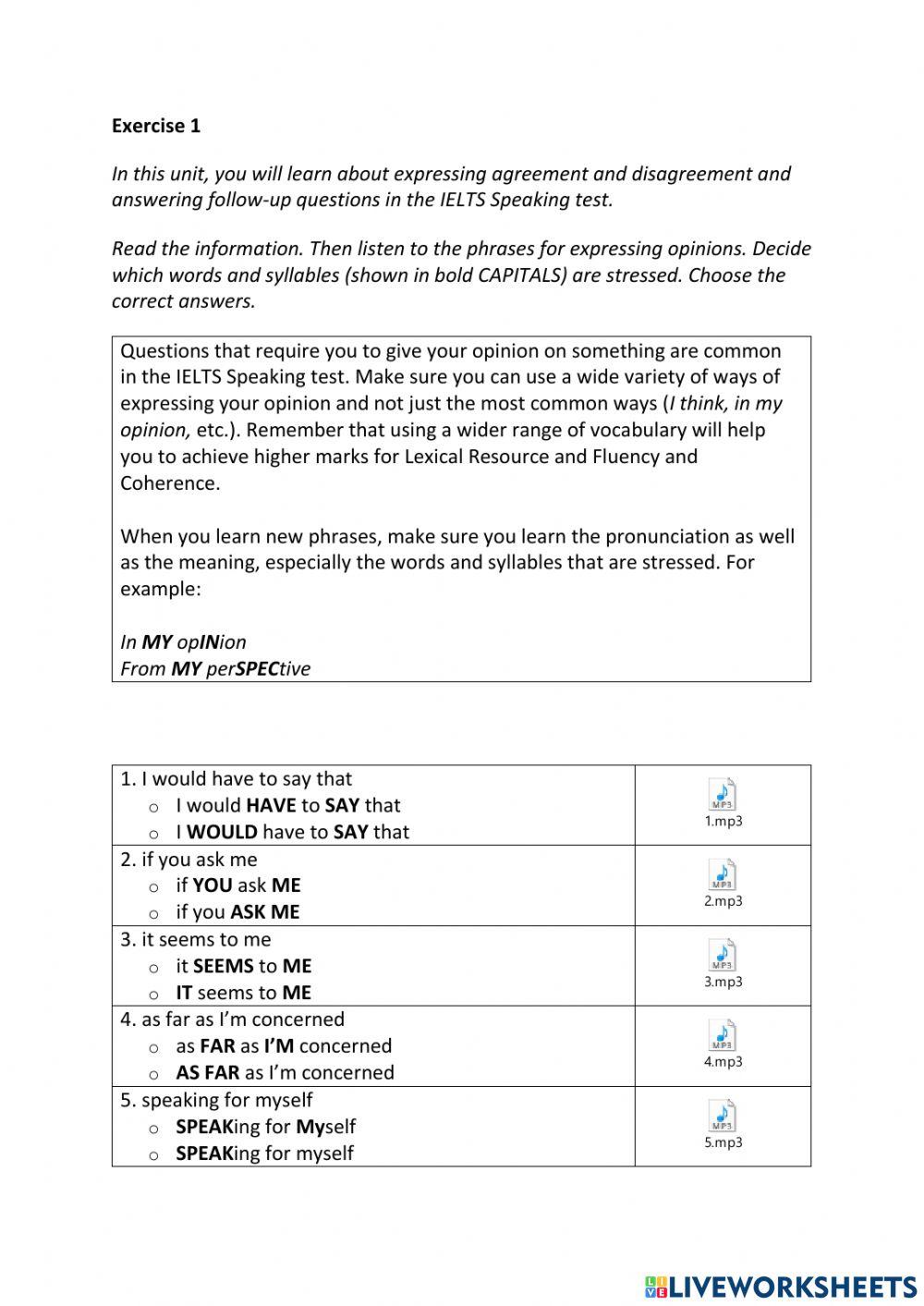 IE3, Unit 5, Speaking, Exercise 1