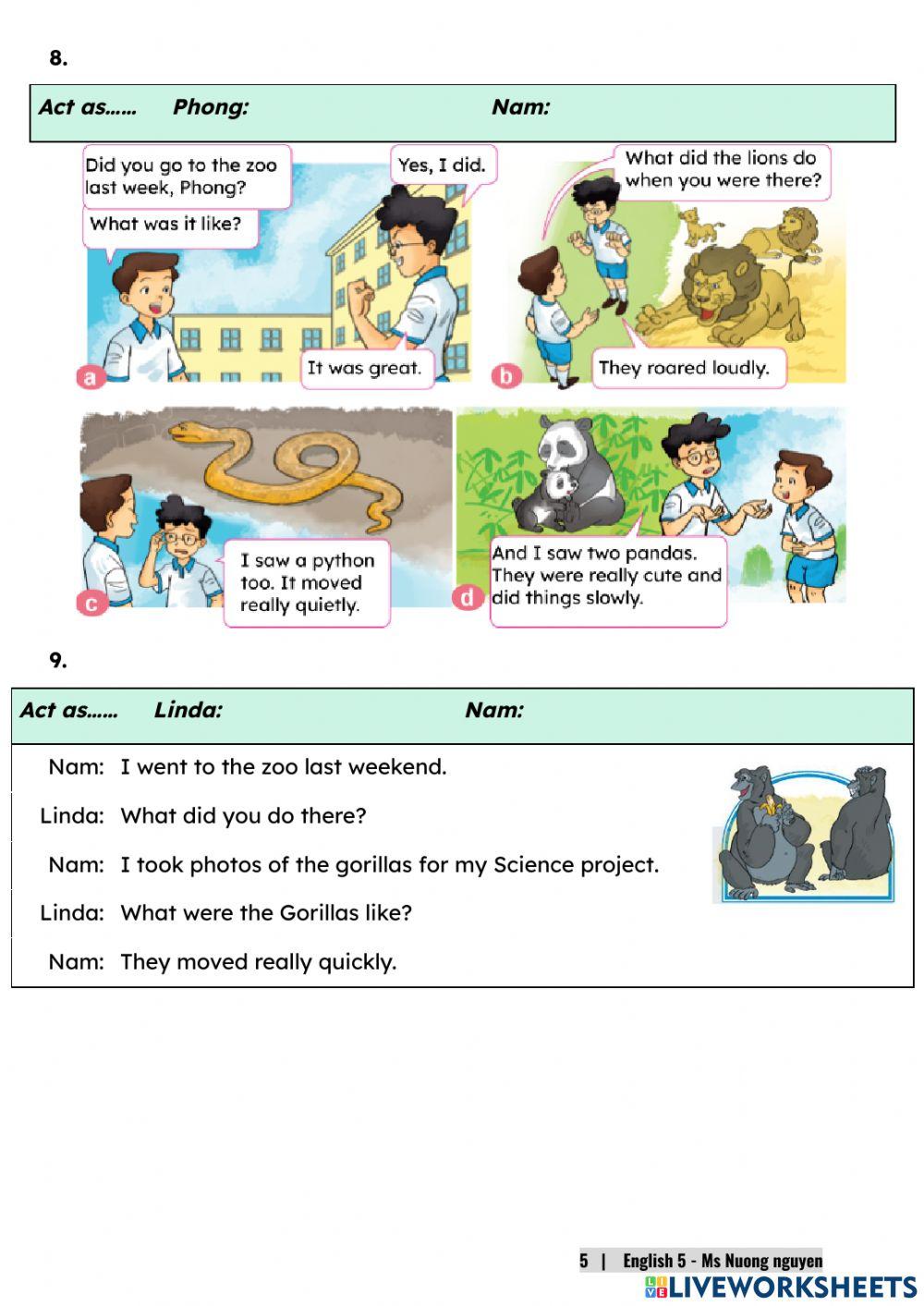 E5U9 (speaking) WHAT DID YOU SEE AT THE ZOO? -nuongnguyen