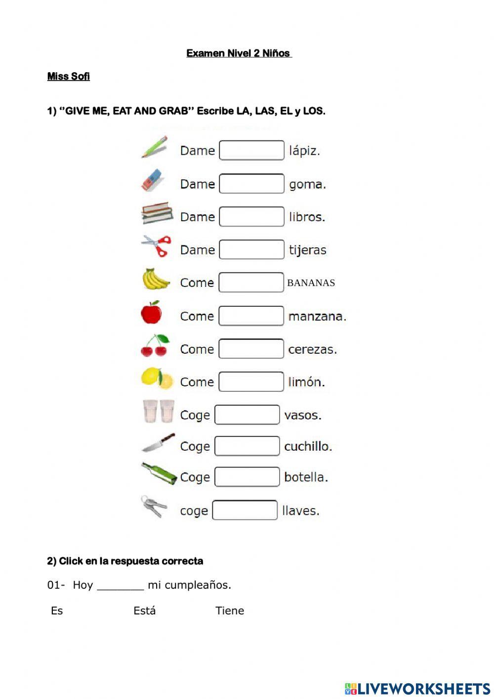 Examen Nivel 2 Niños