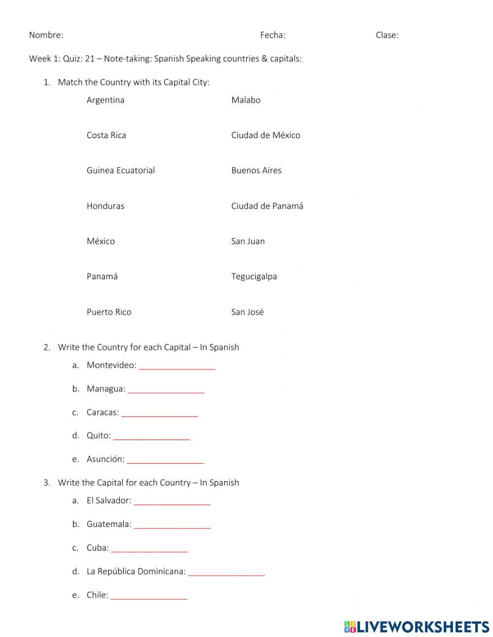 Week 1: Quiz - 21 Spanish Speaking Countries worksheet | Live Worksheets week-1-quiz-21-spanish-speaking-countries-worksheet-live-worksheets