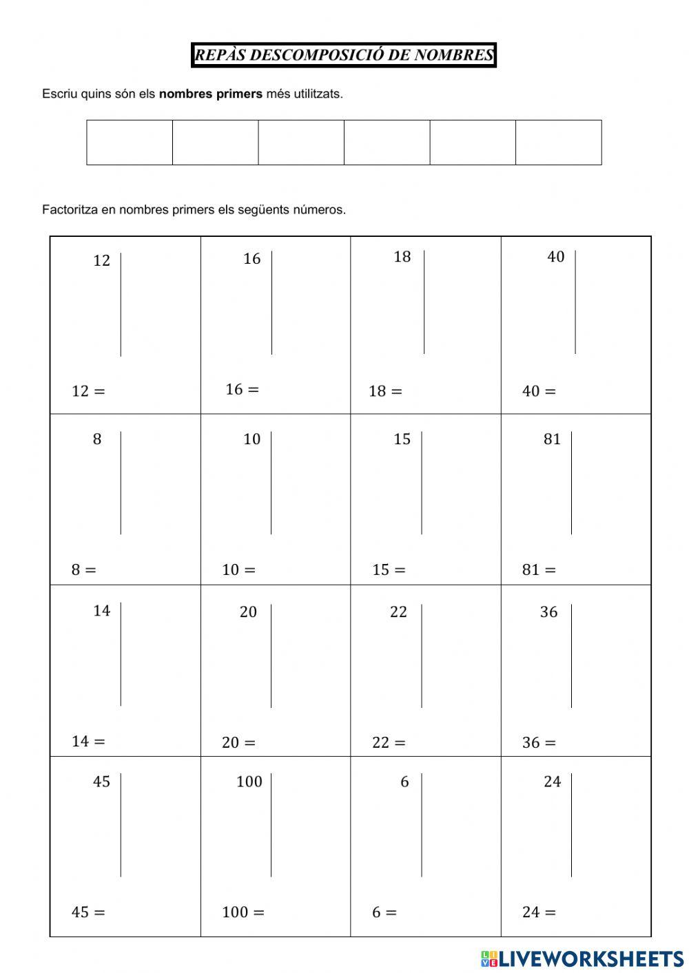 Factorització de nombres 1