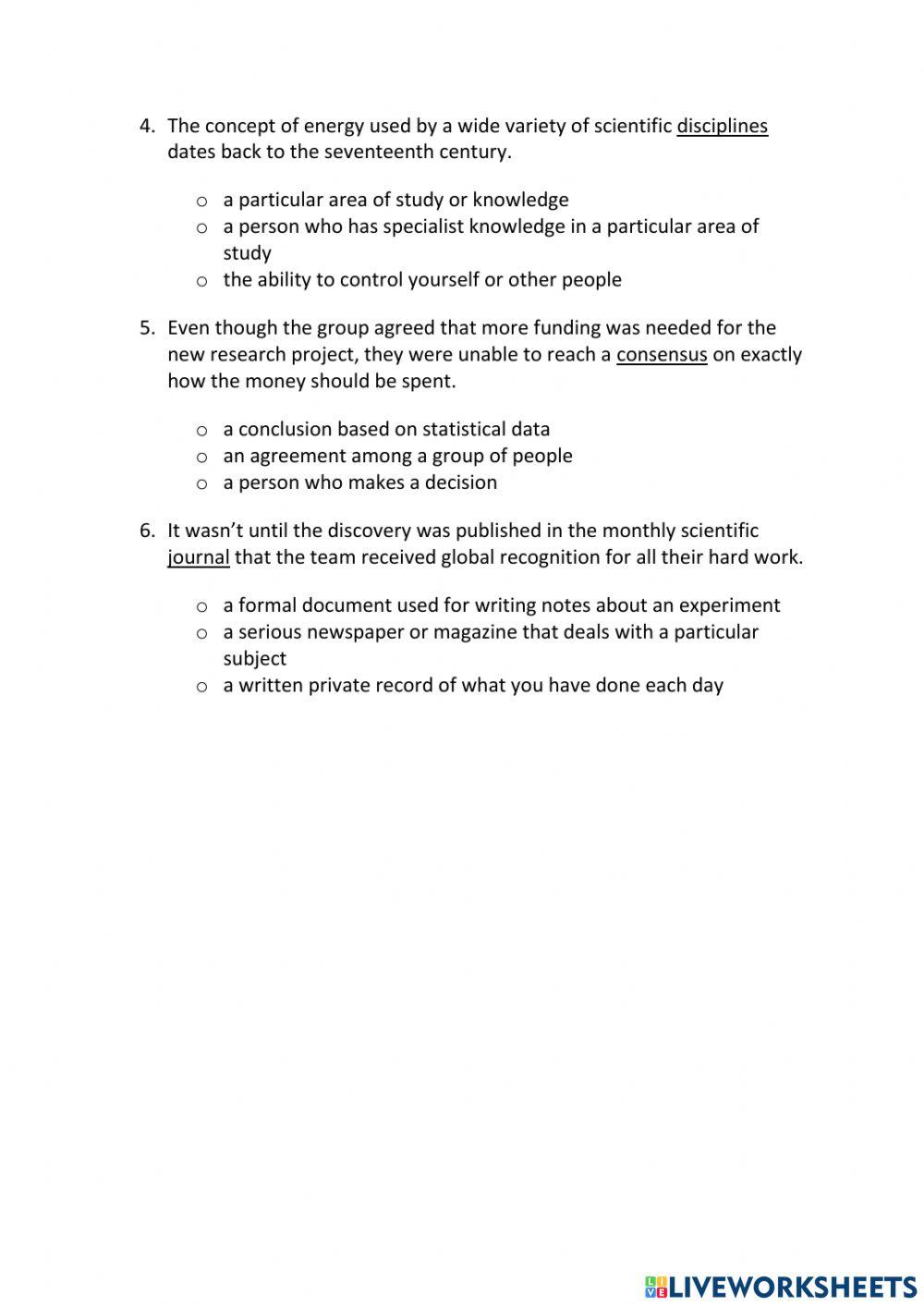 IE3, Unit 6, Grammar and Vocabulary, Exercise 1