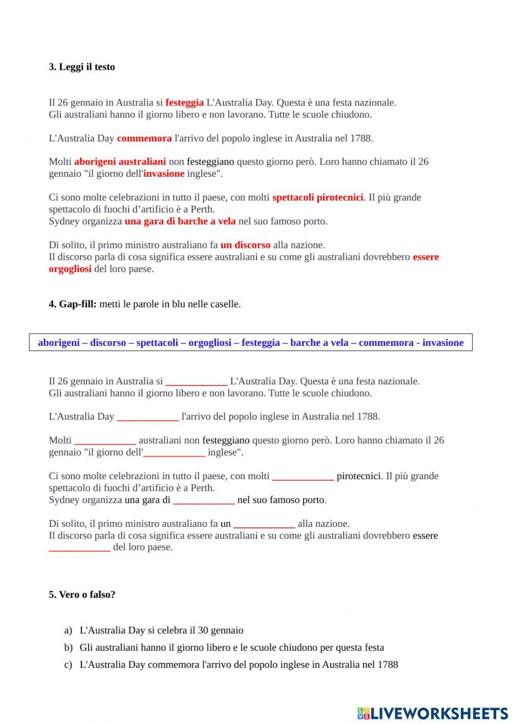 Australia Day - attività per principianti