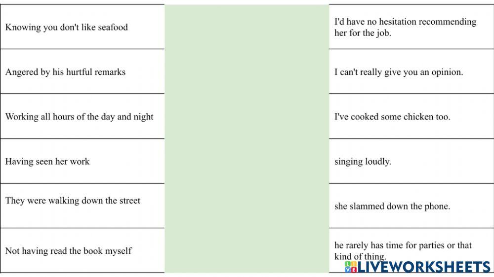 Participle Clauses Matching
