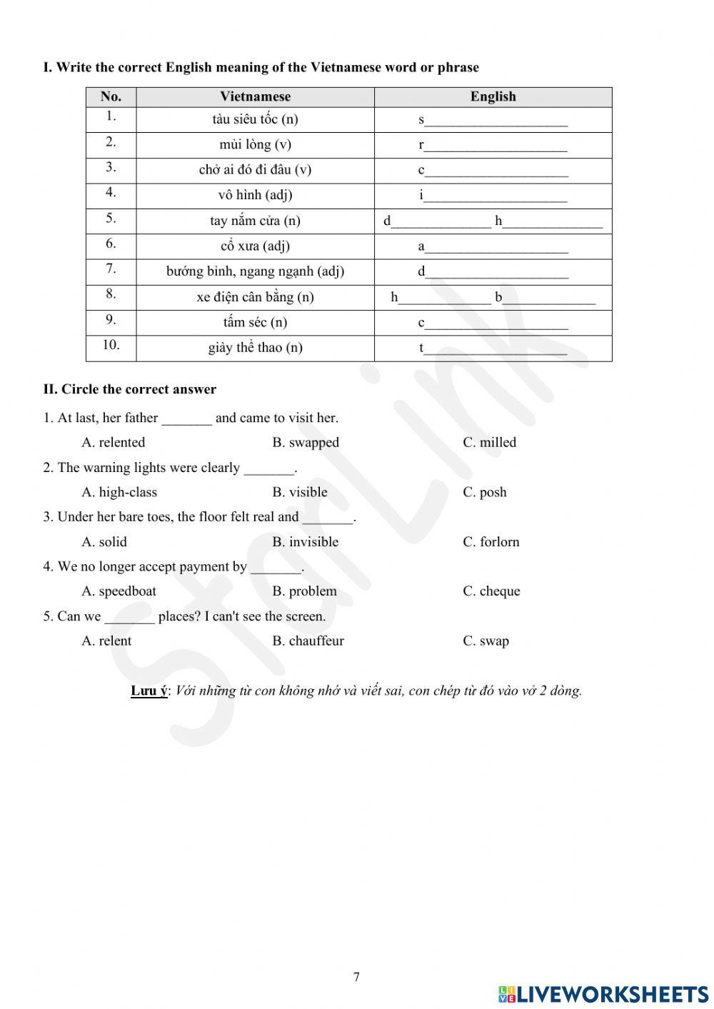 Foreign Teacher-S6-WEEK 21-U5-VOCAB REVISION