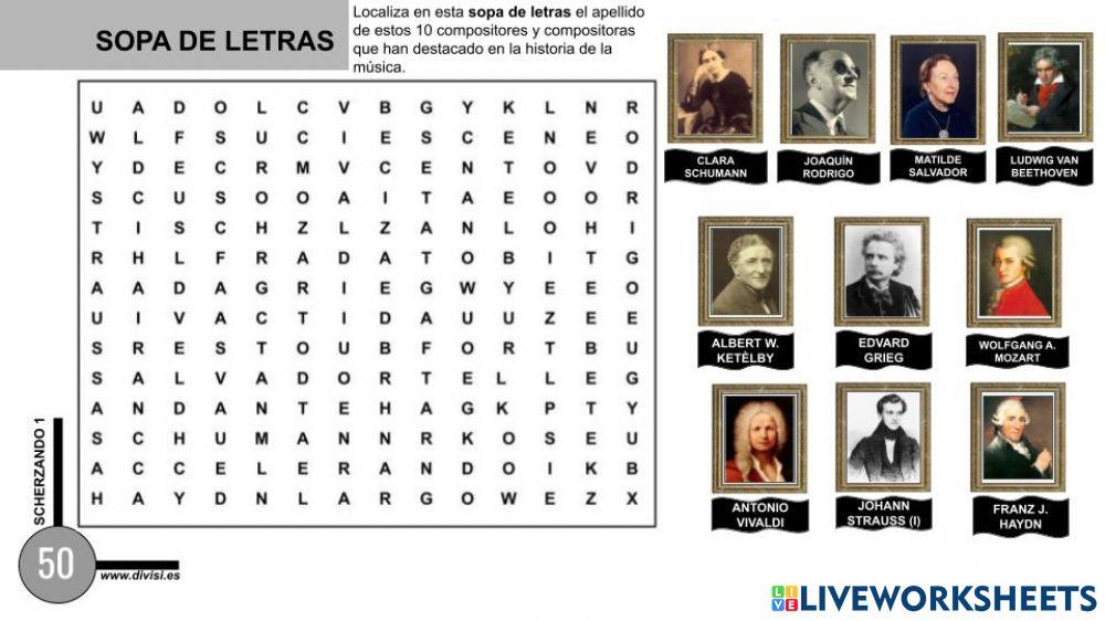 SOPA LETRAS compositores SOPA LETRAS compositores