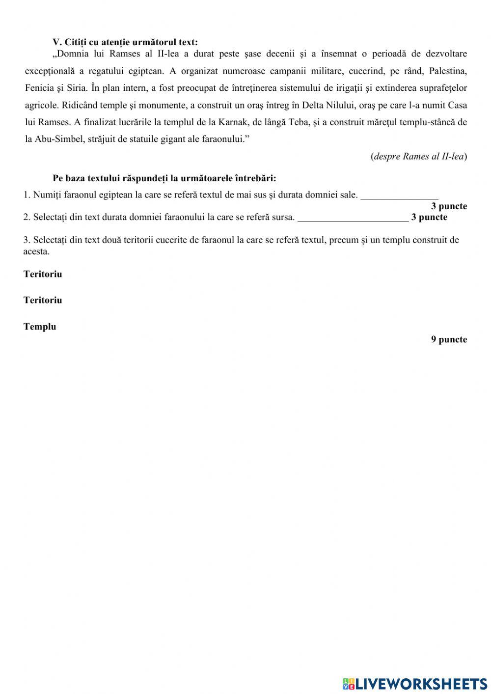 Evaluare sumativa-Alfabetul istoriei-Preistoria-Orientul antic