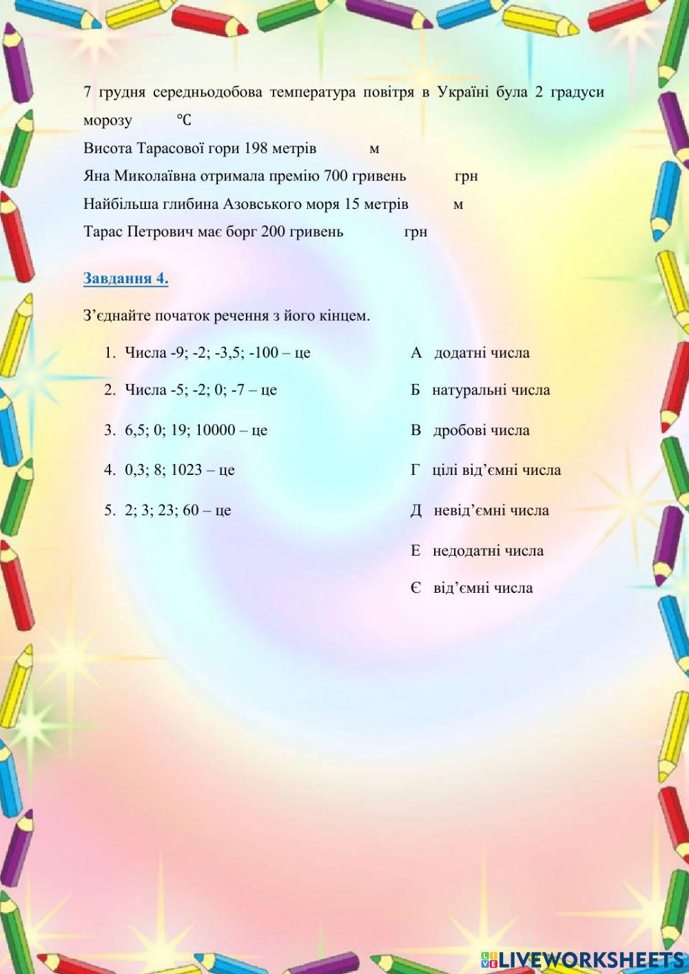 Додатні і від'ємні числа