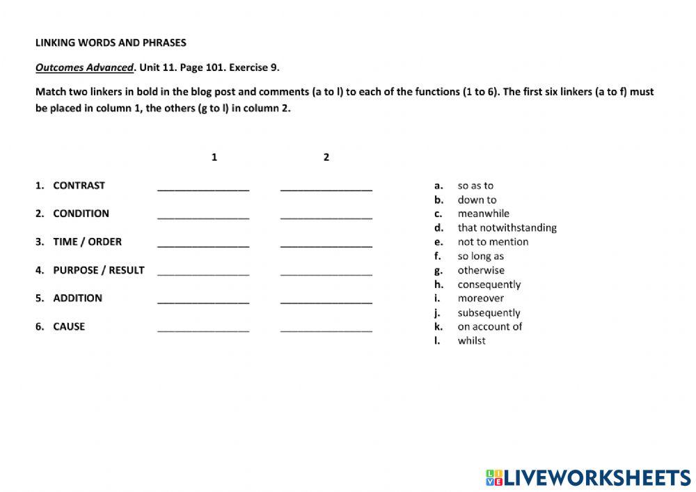 outcomes advanced unit 11 linkers ex 9