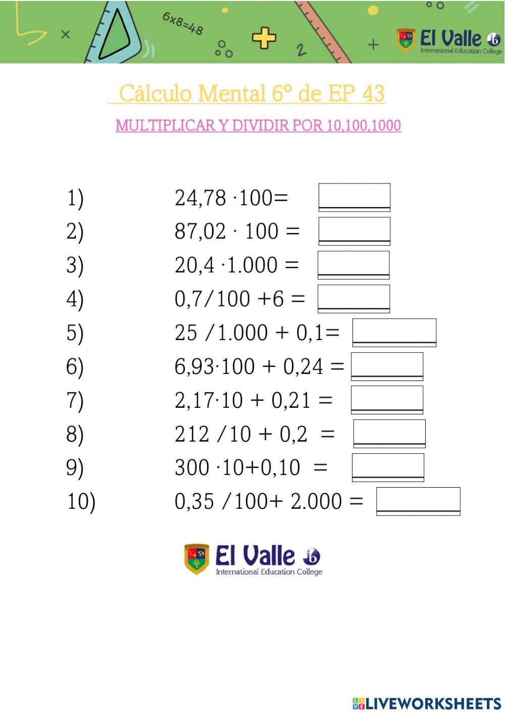 Cálculo Mental 6º de EP 43