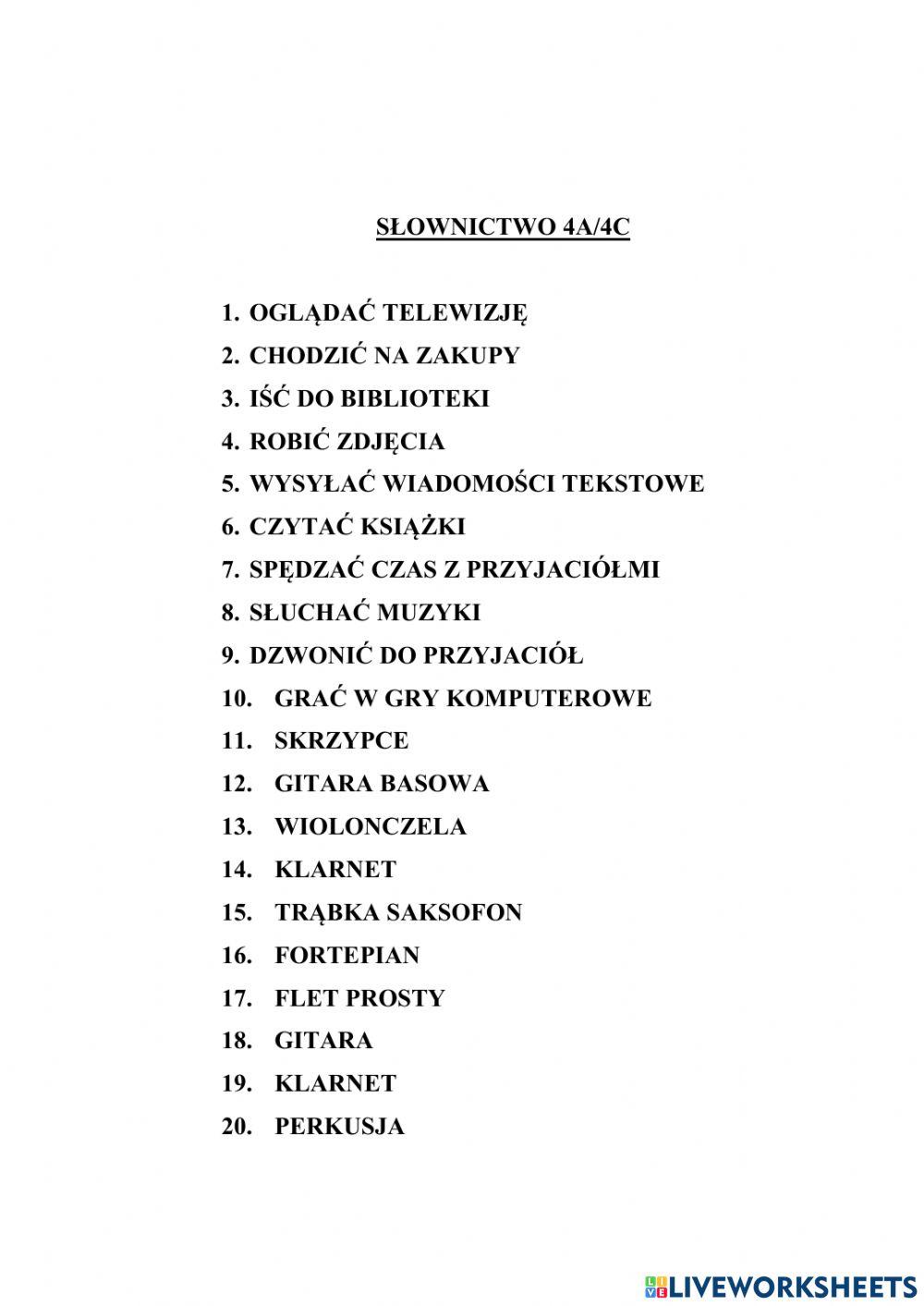 Kartkówka IV instrumenty muzyczne