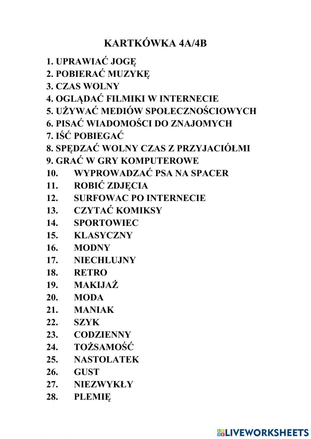 Kartkówka klasa VII a