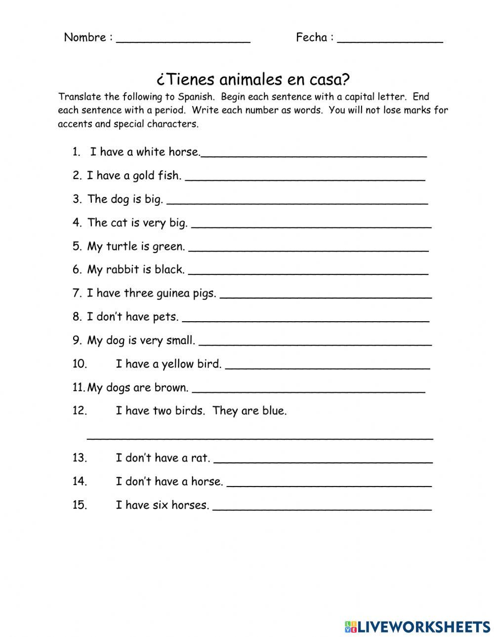 Tengo animales en casa translation