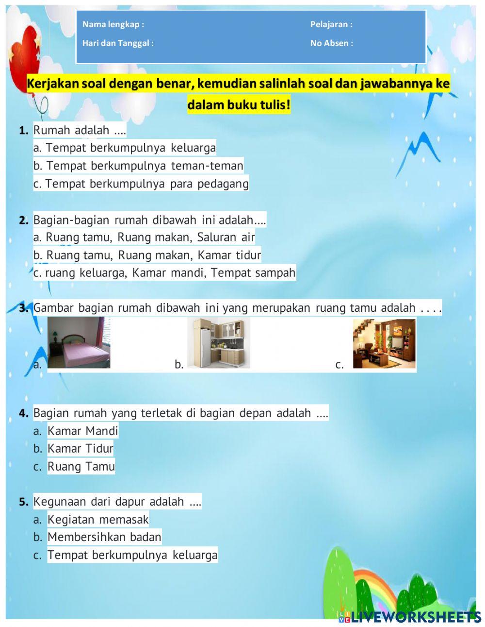 Soal pkn bagian rumah kelas 1 semester 2