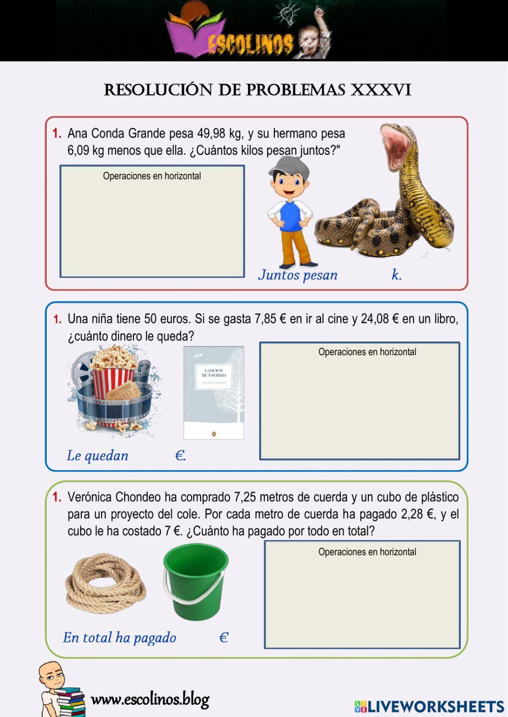 Matemáticas 5º. Resolución de problemas XXXVI