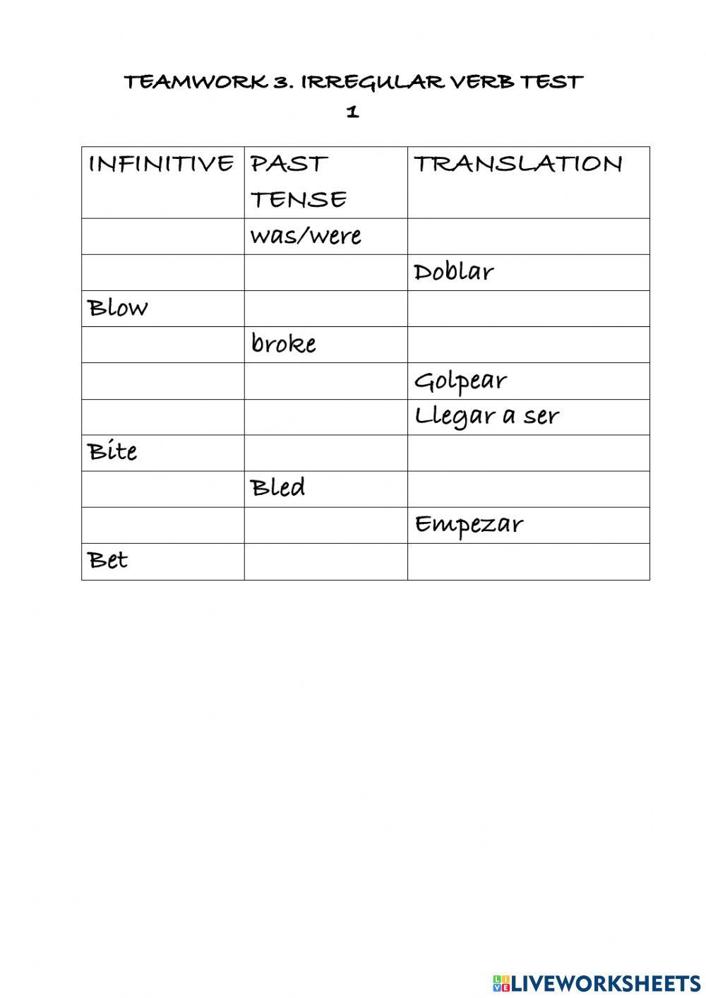 Irregular verb Test 1