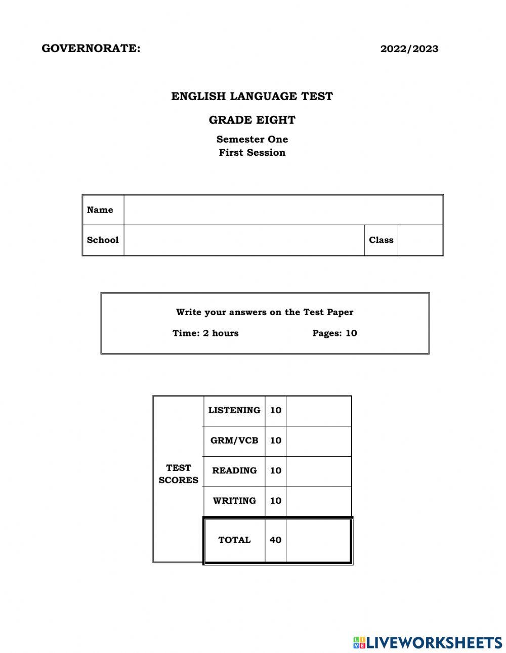 Muscat Grade 8 Exam today