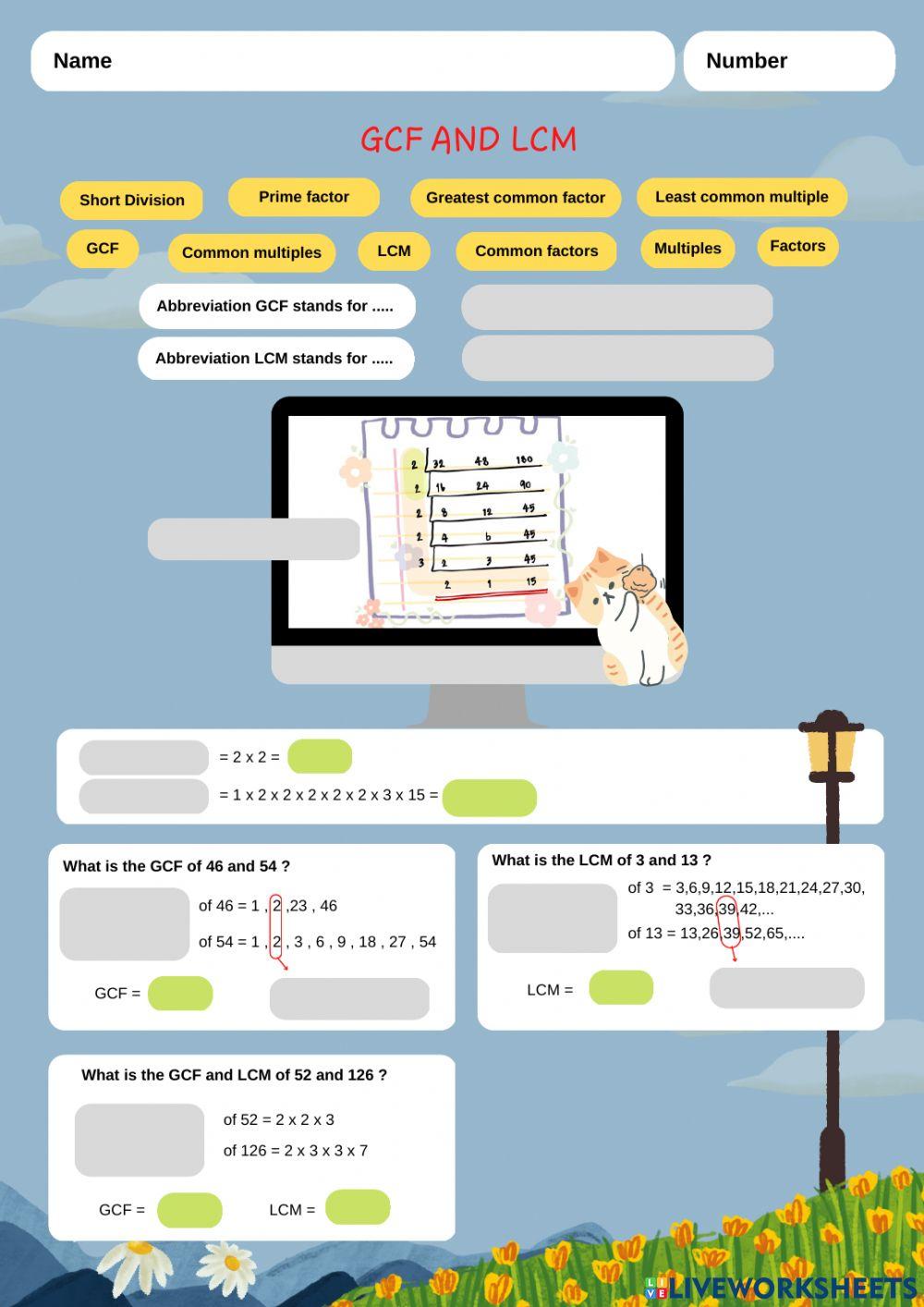 GCF and LCM online activity | Live Worksheets