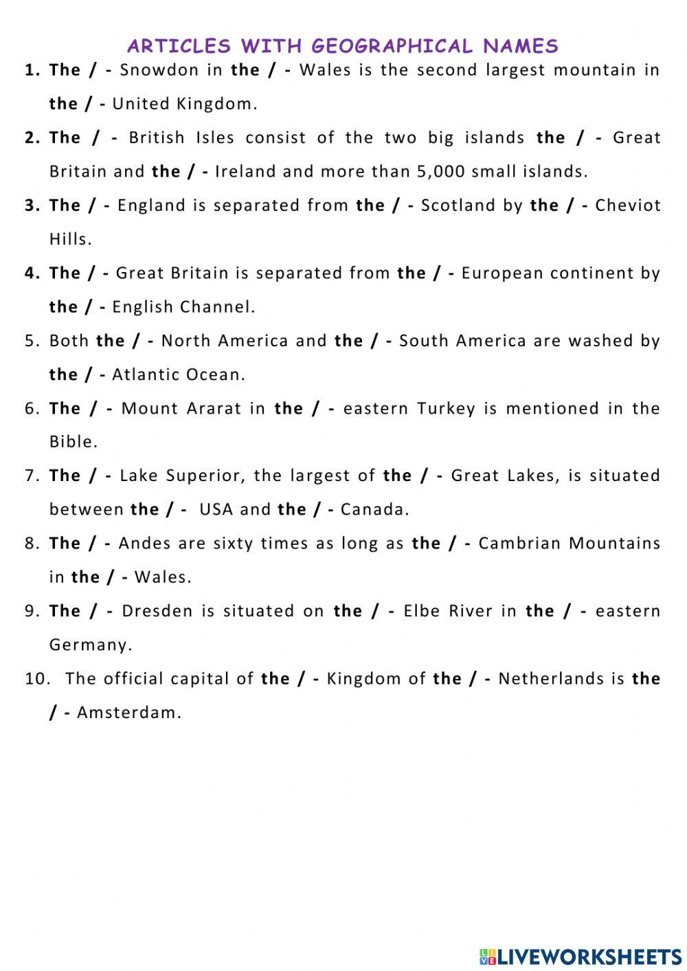 Articles with geographical names 1