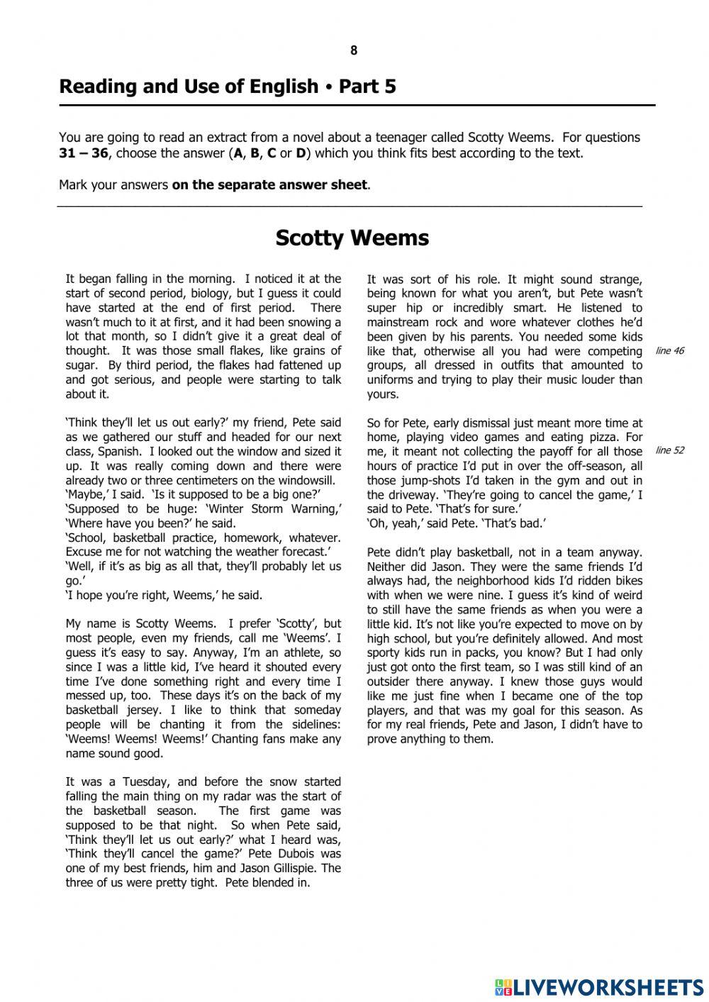 Reading and use of english