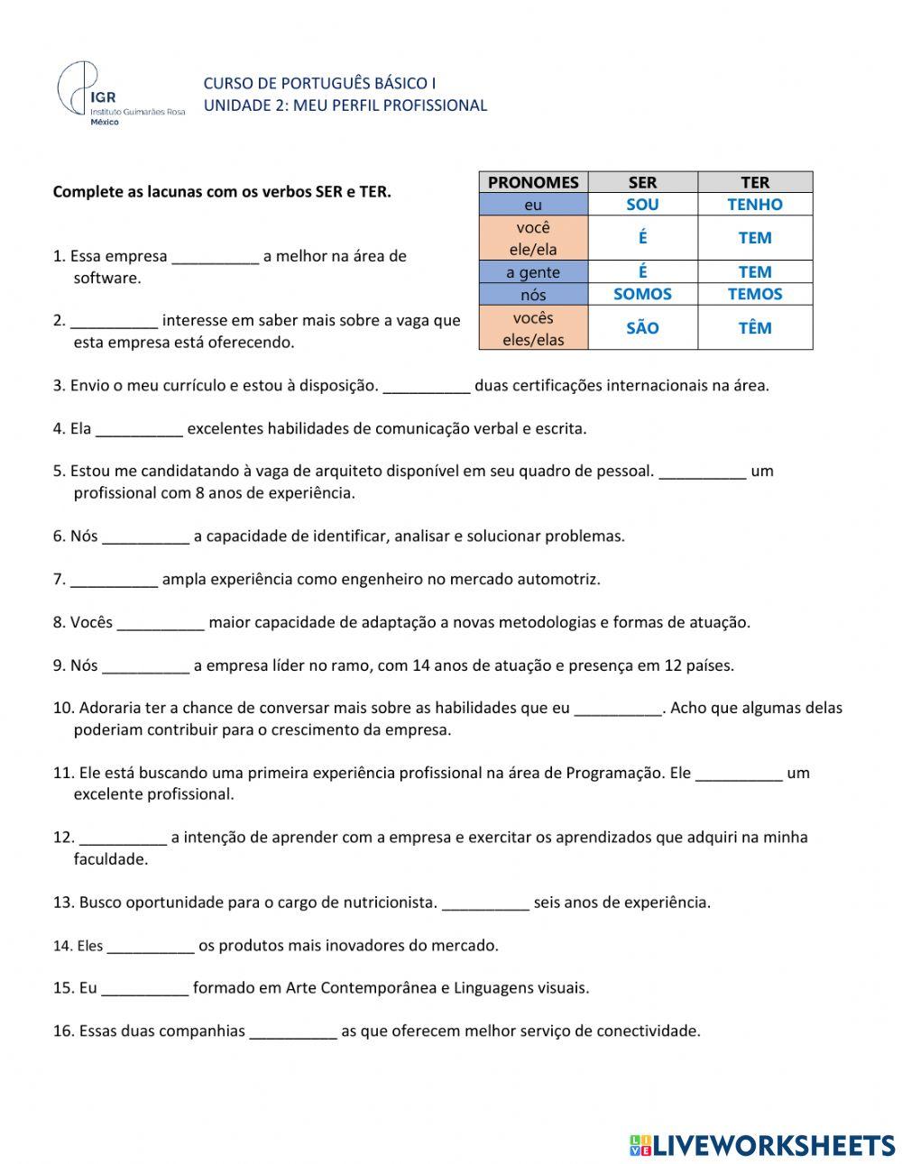 Verbos SER e ESTAR em português