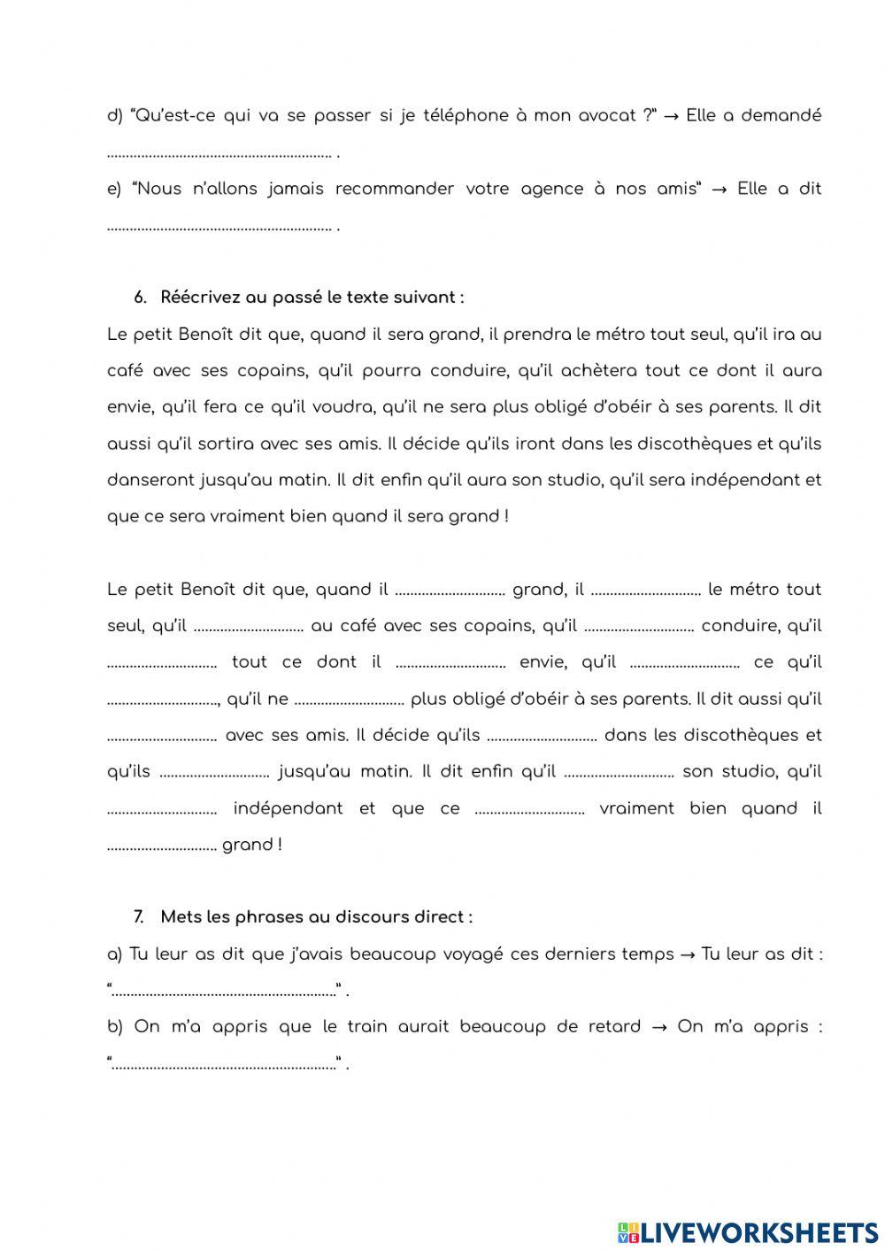 Le discours indirect au passé