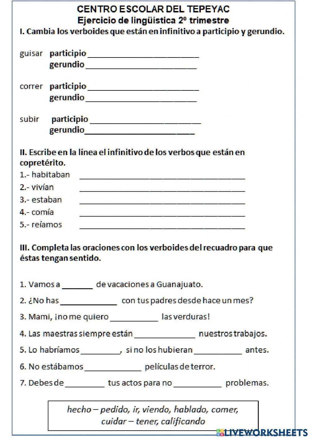 Ejercicio de verboides