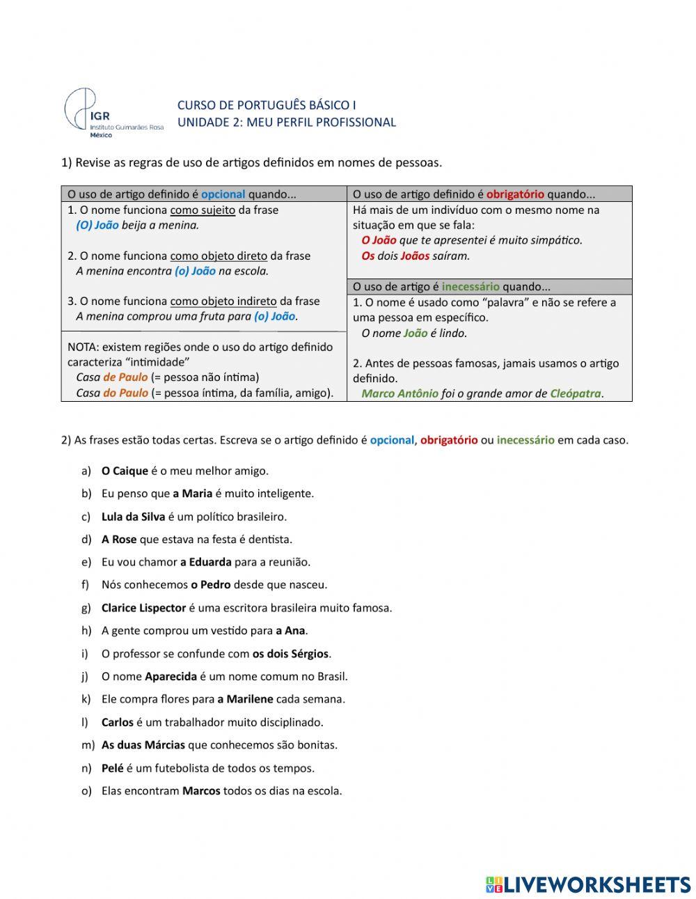 Uso de artigos definidos em nomes próprios