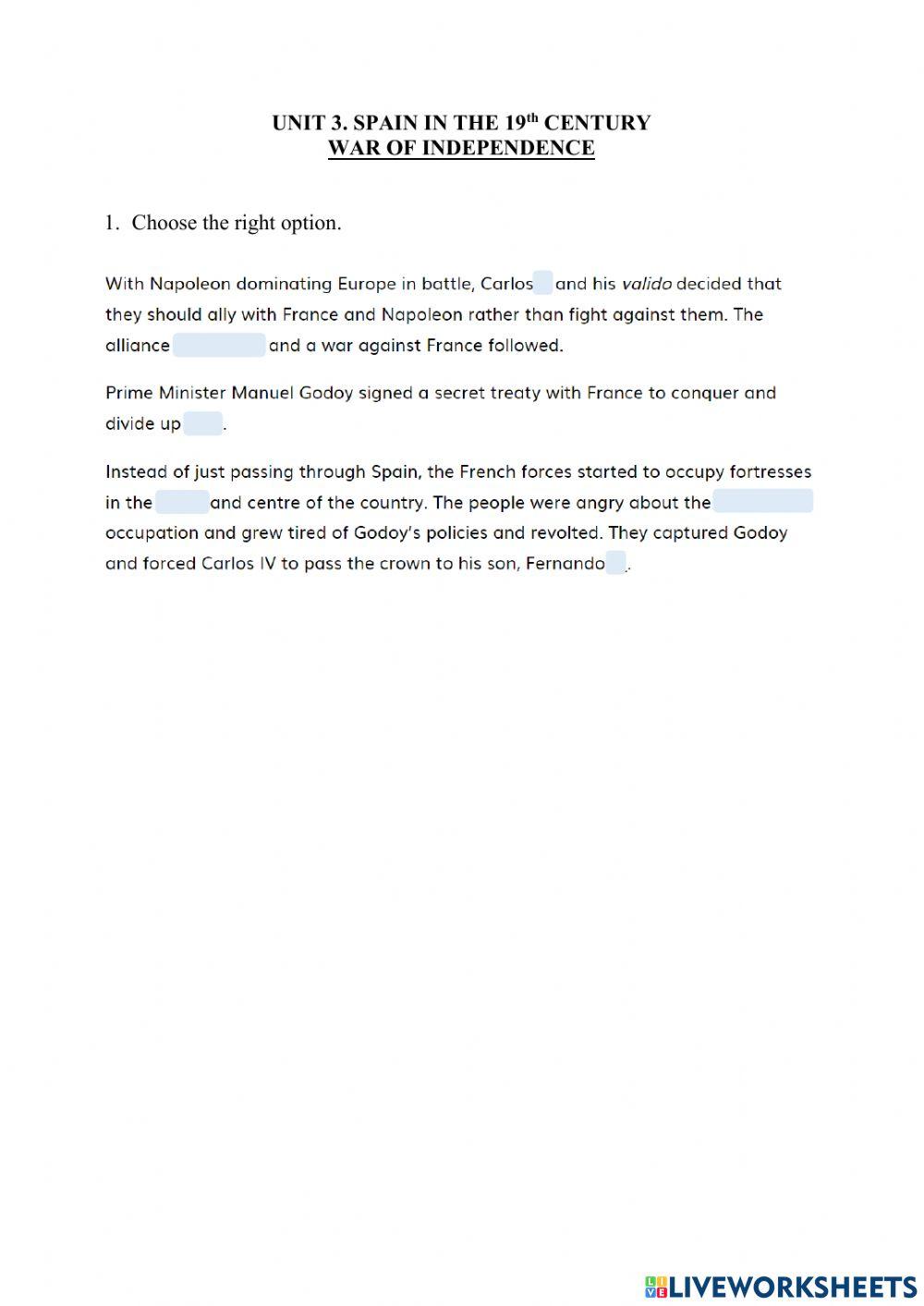 3.1 Spain in the 19th C. War of Independence