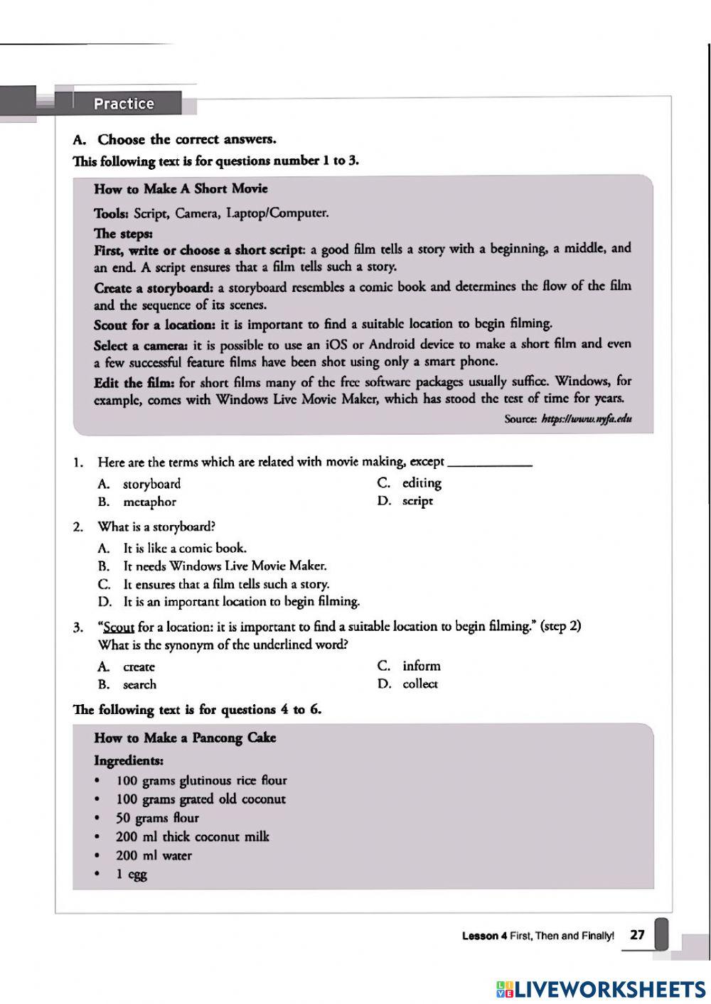 Procedure text exercise worksheet live worksheets