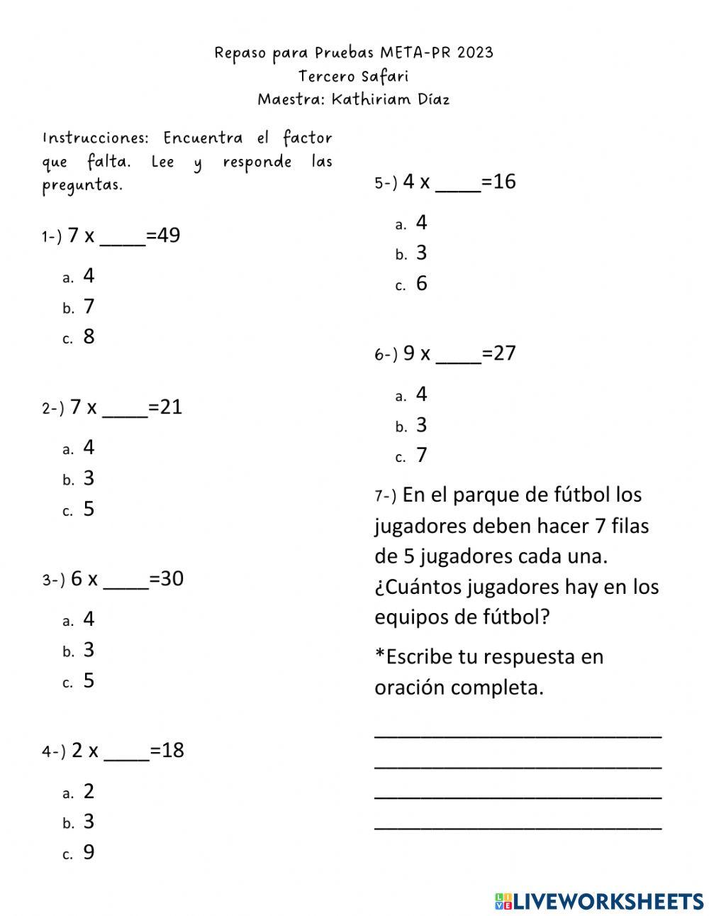 Repaso de matematicas para Pruebas META-PR