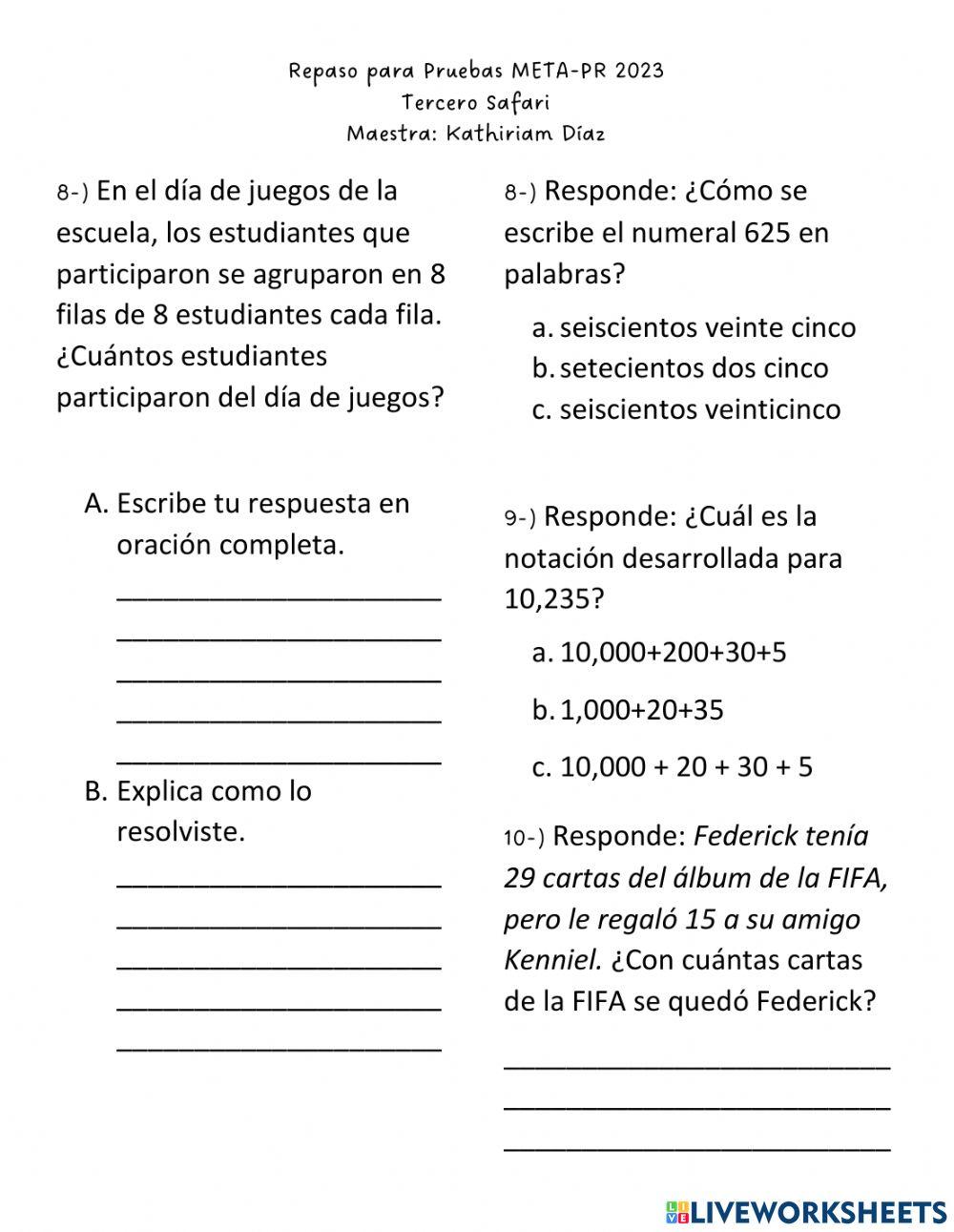 Repaso de matematicas para Pruebas META-PR